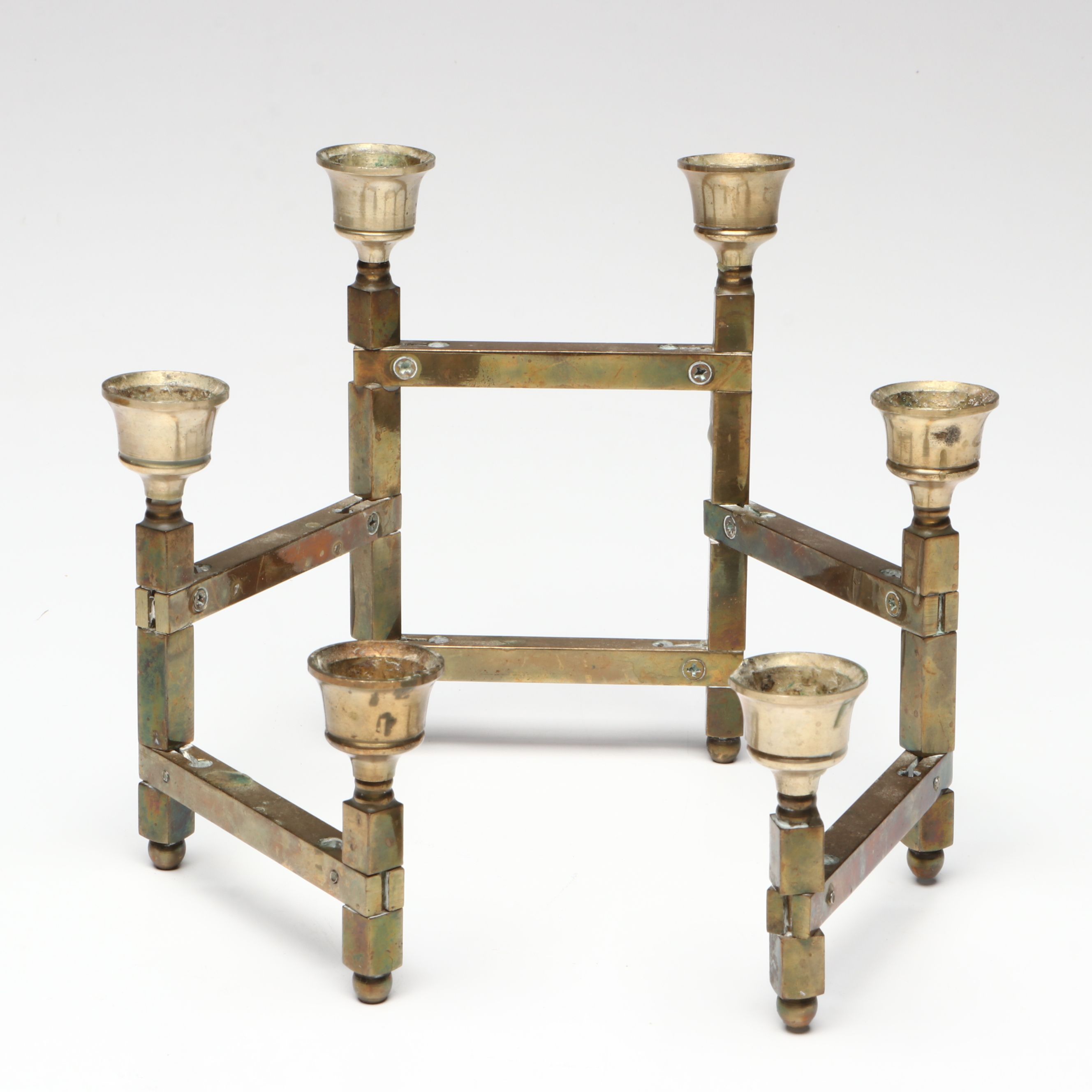 Thai Scrolled Arm Brass Candelabrum, Candlesticks with Other Asian Table Décor