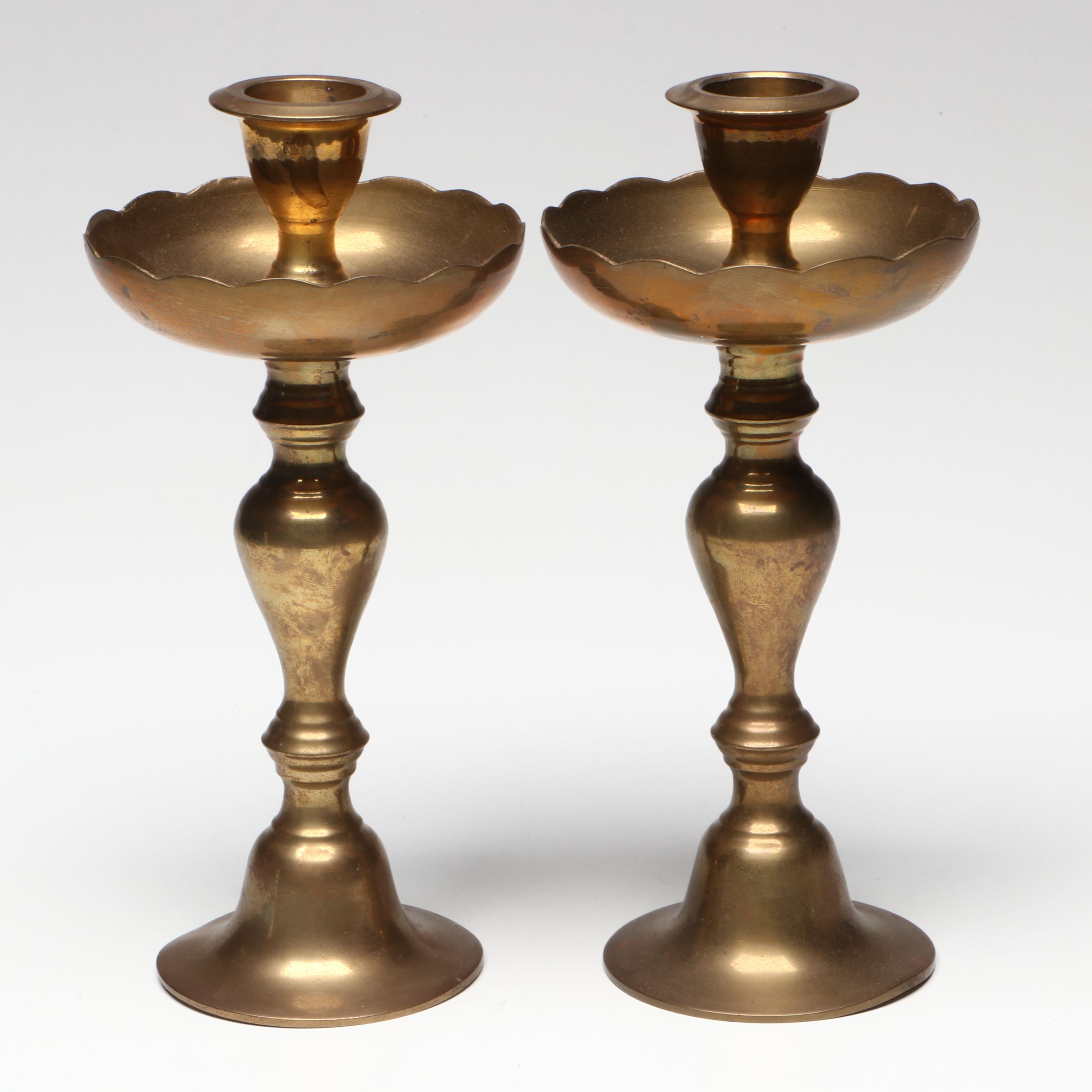 Thai Scrolled Arm Brass Candelabrum, Candlesticks with Other Asian Table Décor
