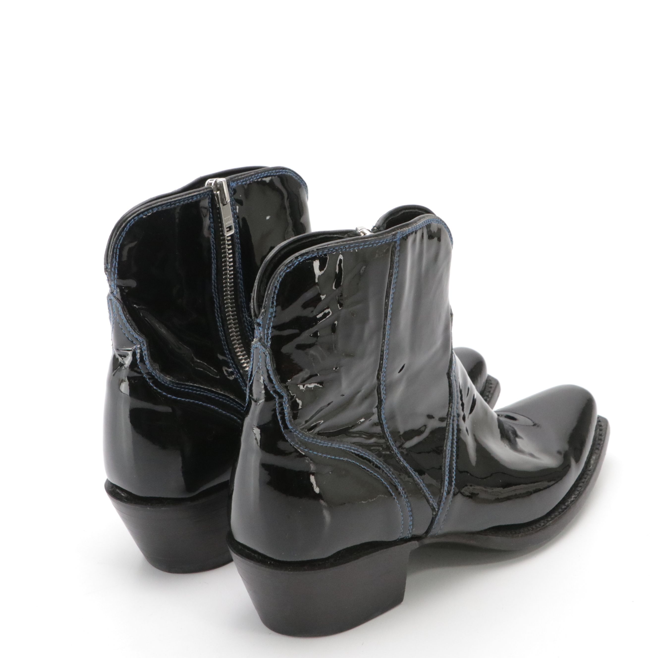 Lucchese Patent Leather Square-Toe Short Cowgirl Zip Boots