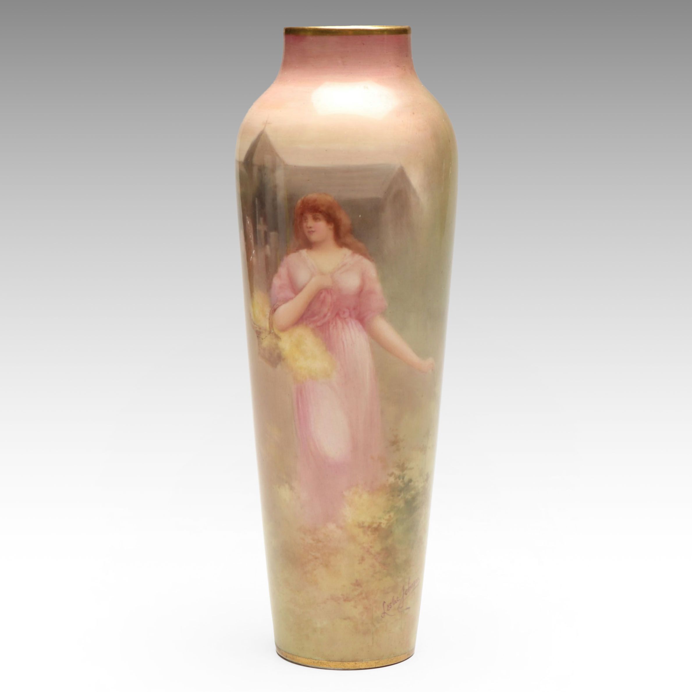 Leslie Johnson for Royal Doulton Hand-Painted Porcelain Vase, Early 20th C.