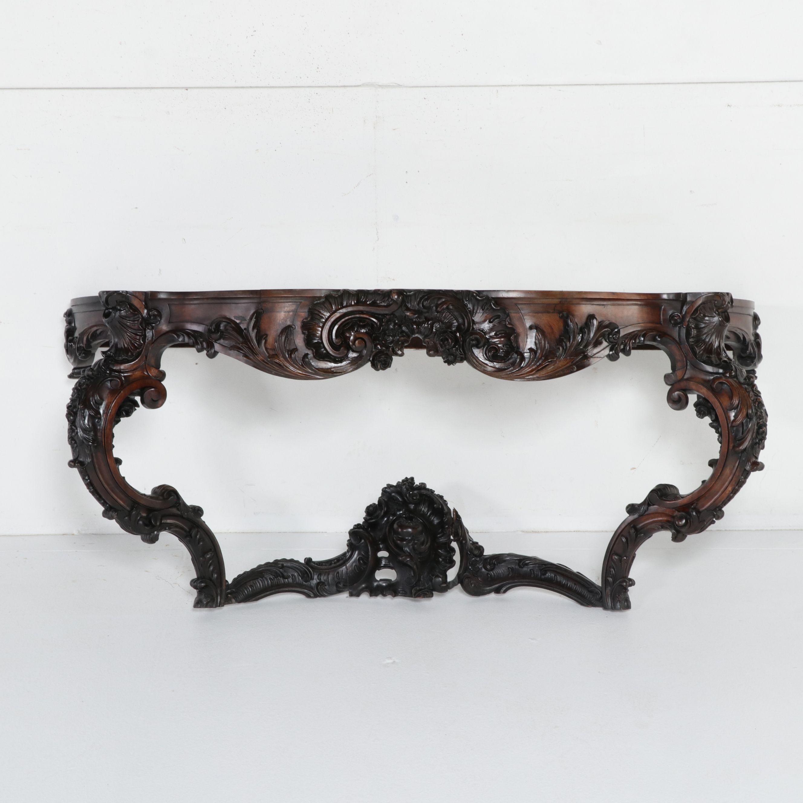 Rococo Revival Style Carved Walnut Marble Top Console Table