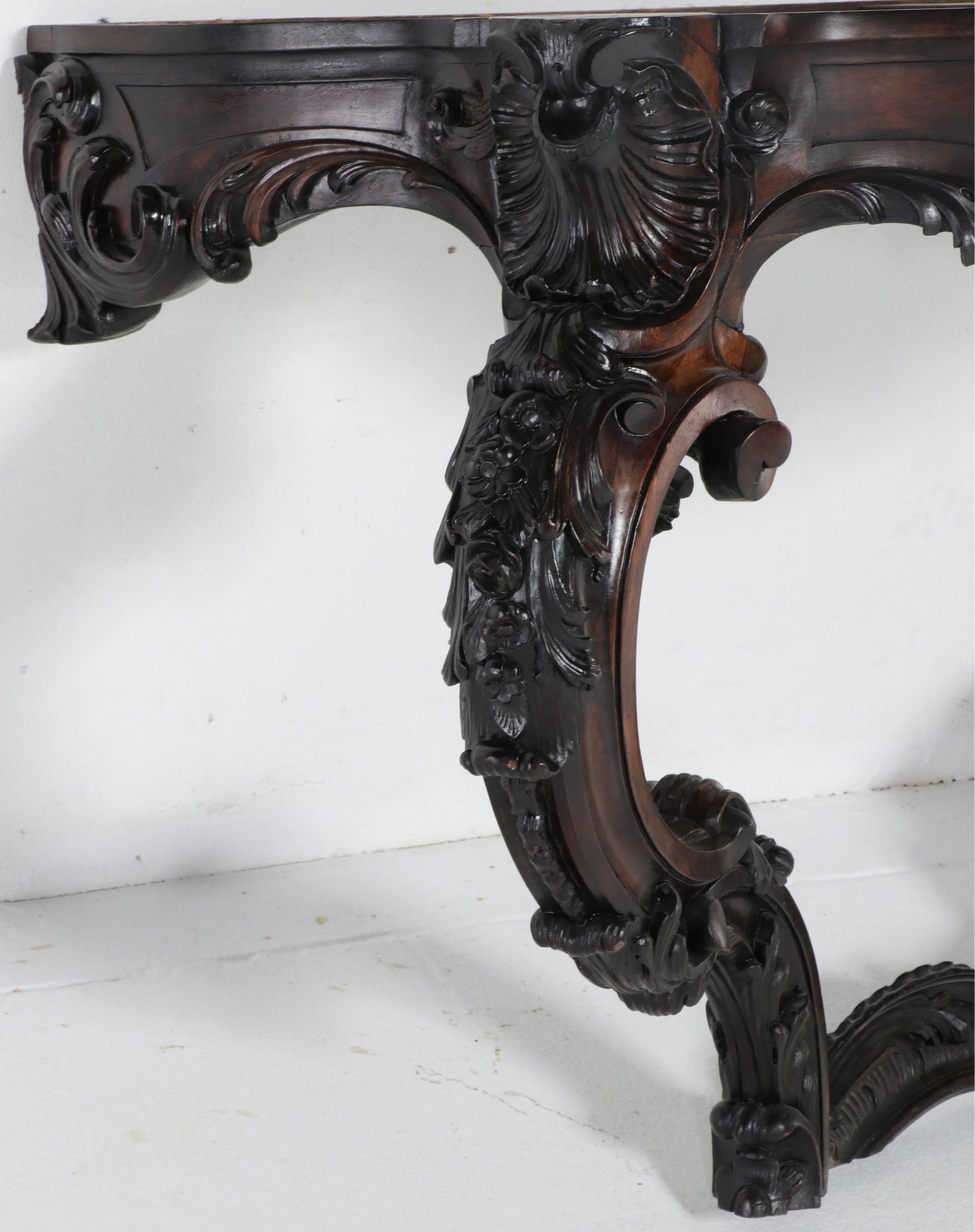 Rococo Revival Style Carved Walnut Marble Top Console Table