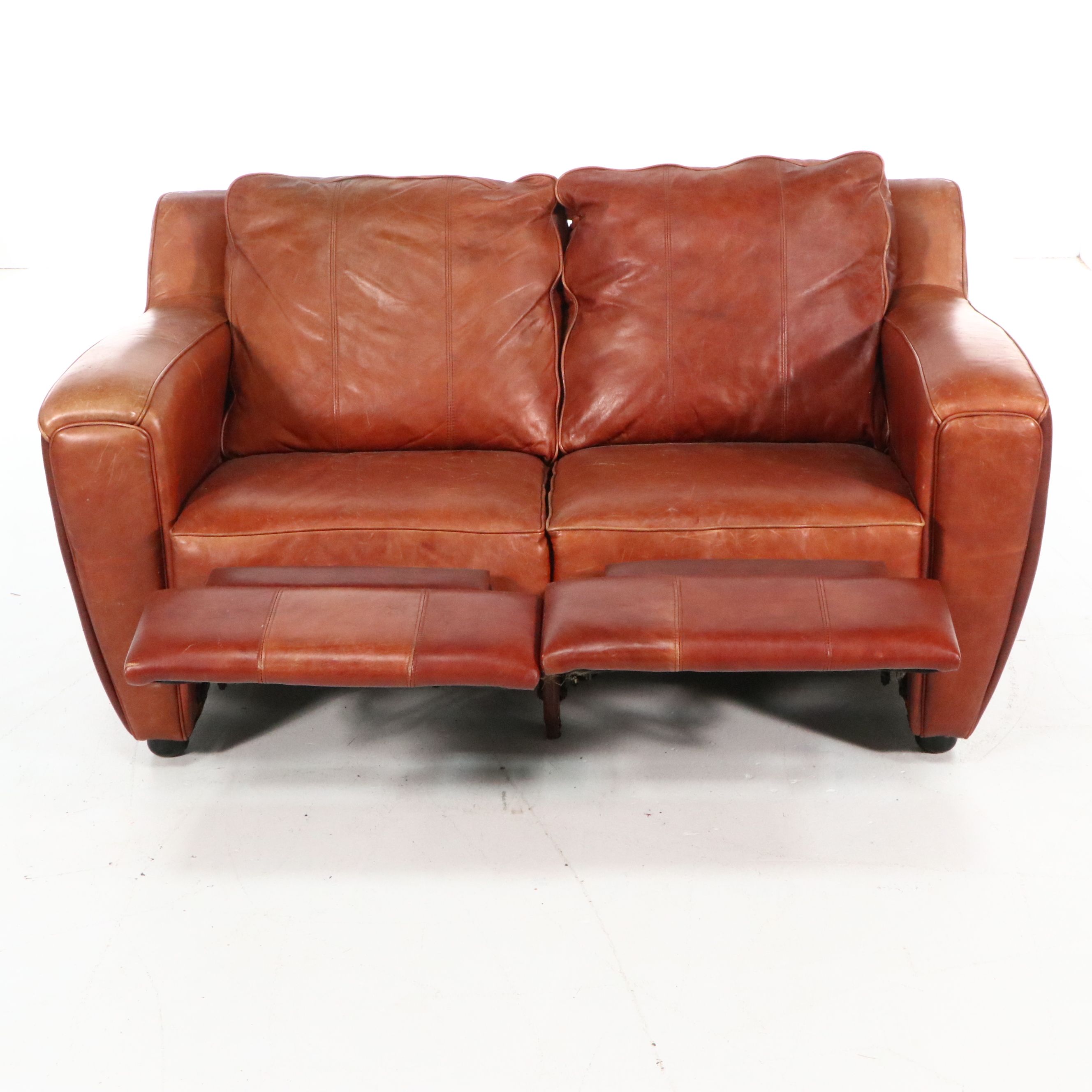 Contemporary Dual Reclining Leather Loveseat, 21st Century