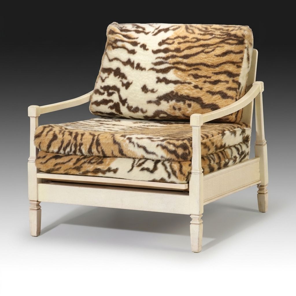 Hollywood Regency Style Convertible Lounge Chair Upholstered in Tiger Print
