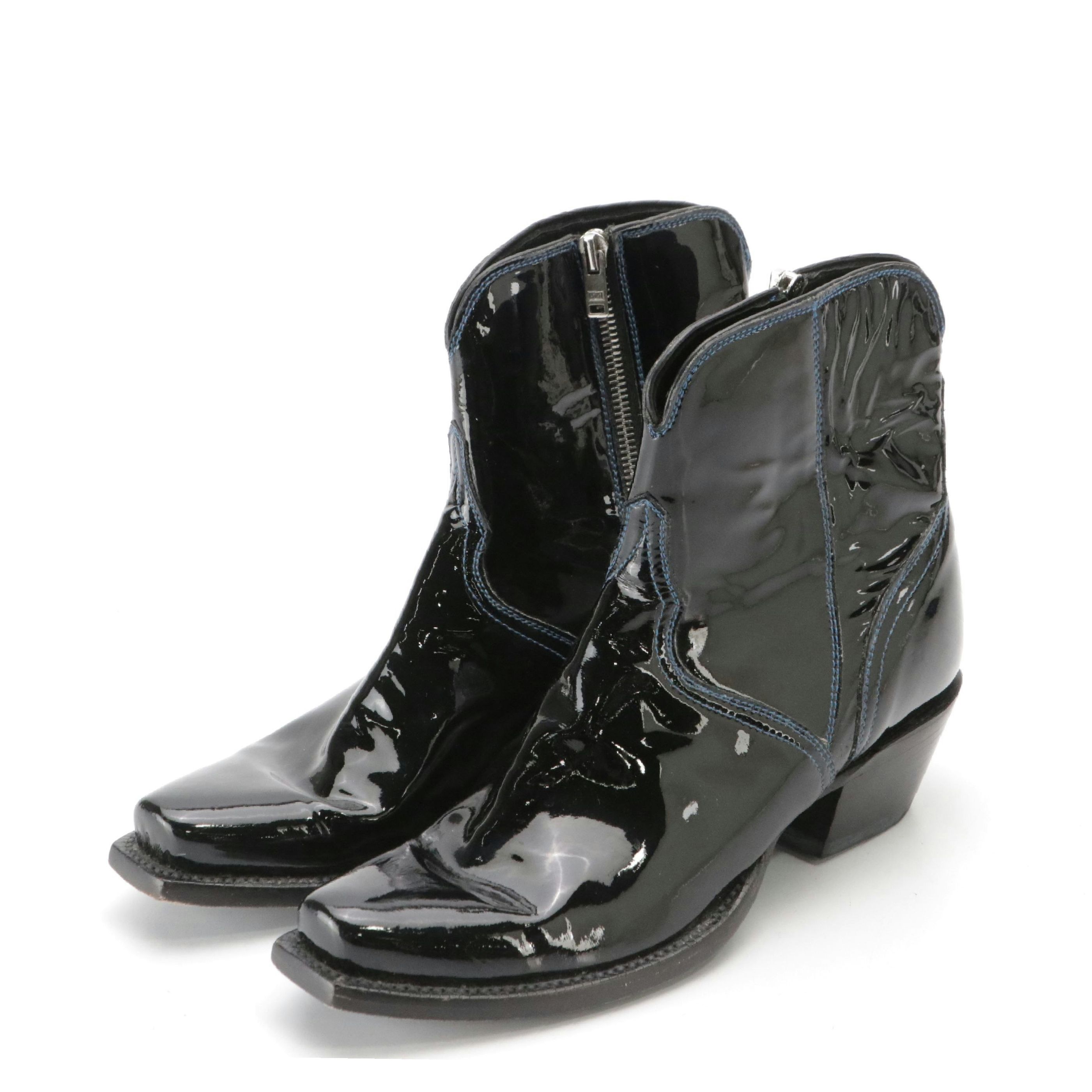 Lucchese Patent Leather Square-Toe Short Cowgirl Zip Boots