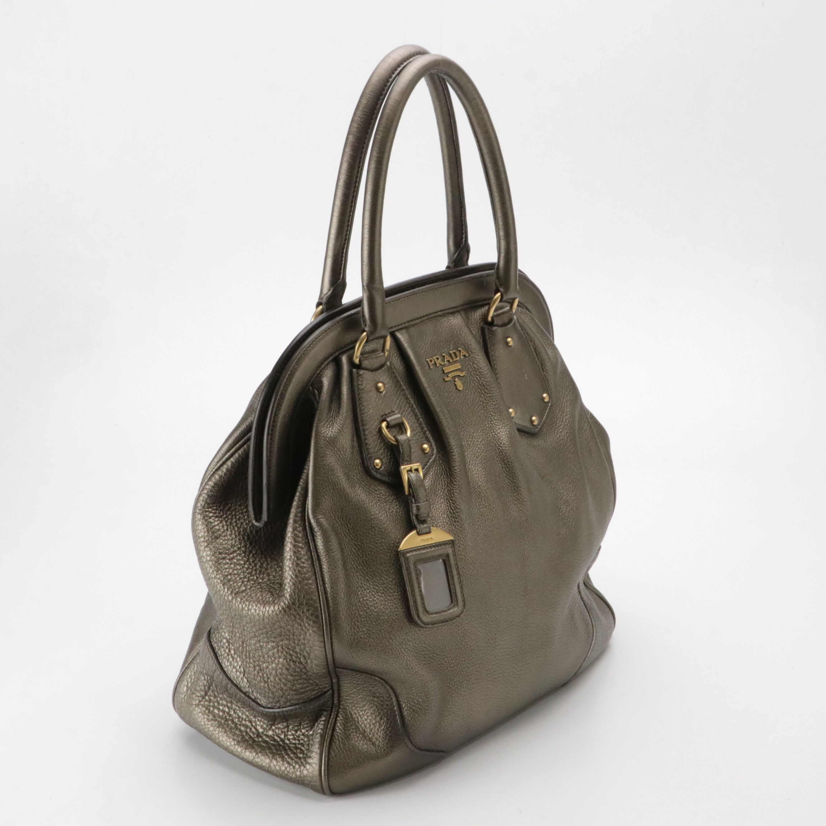 Prada Large Framed Satchel Bag in Metallic Calfskin Leather