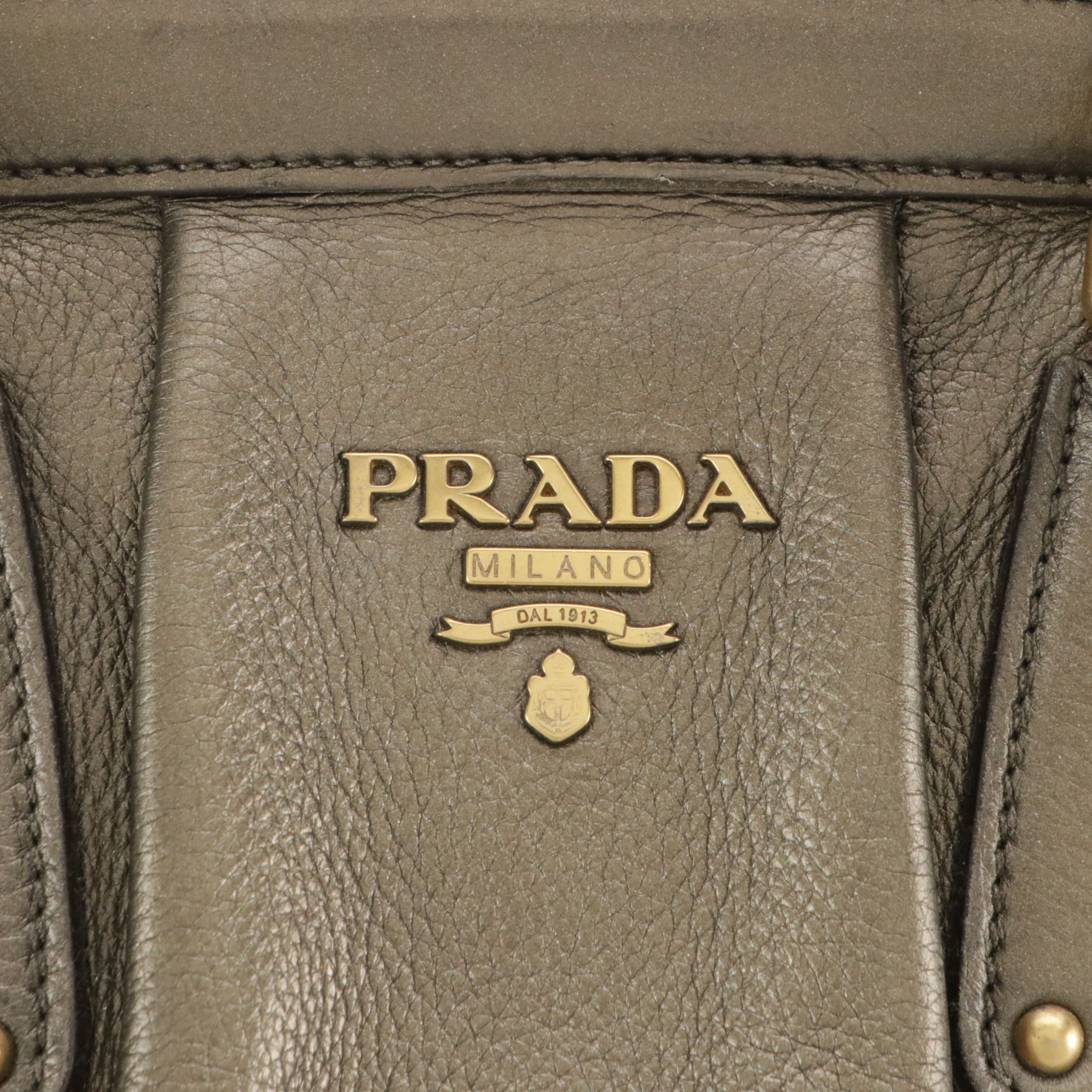 Prada Large Framed Satchel Bag in Metallic Calfskin Leather