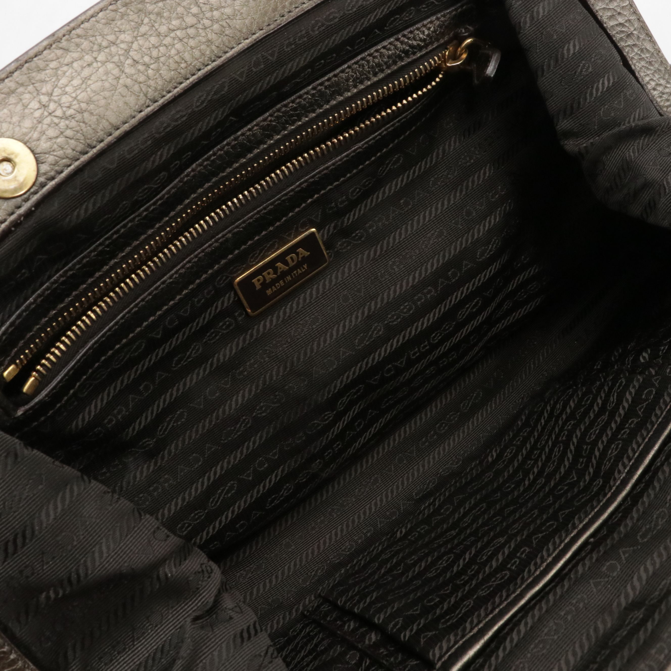 Prada Large Framed Satchel Bag in Metallic Calfskin Leather