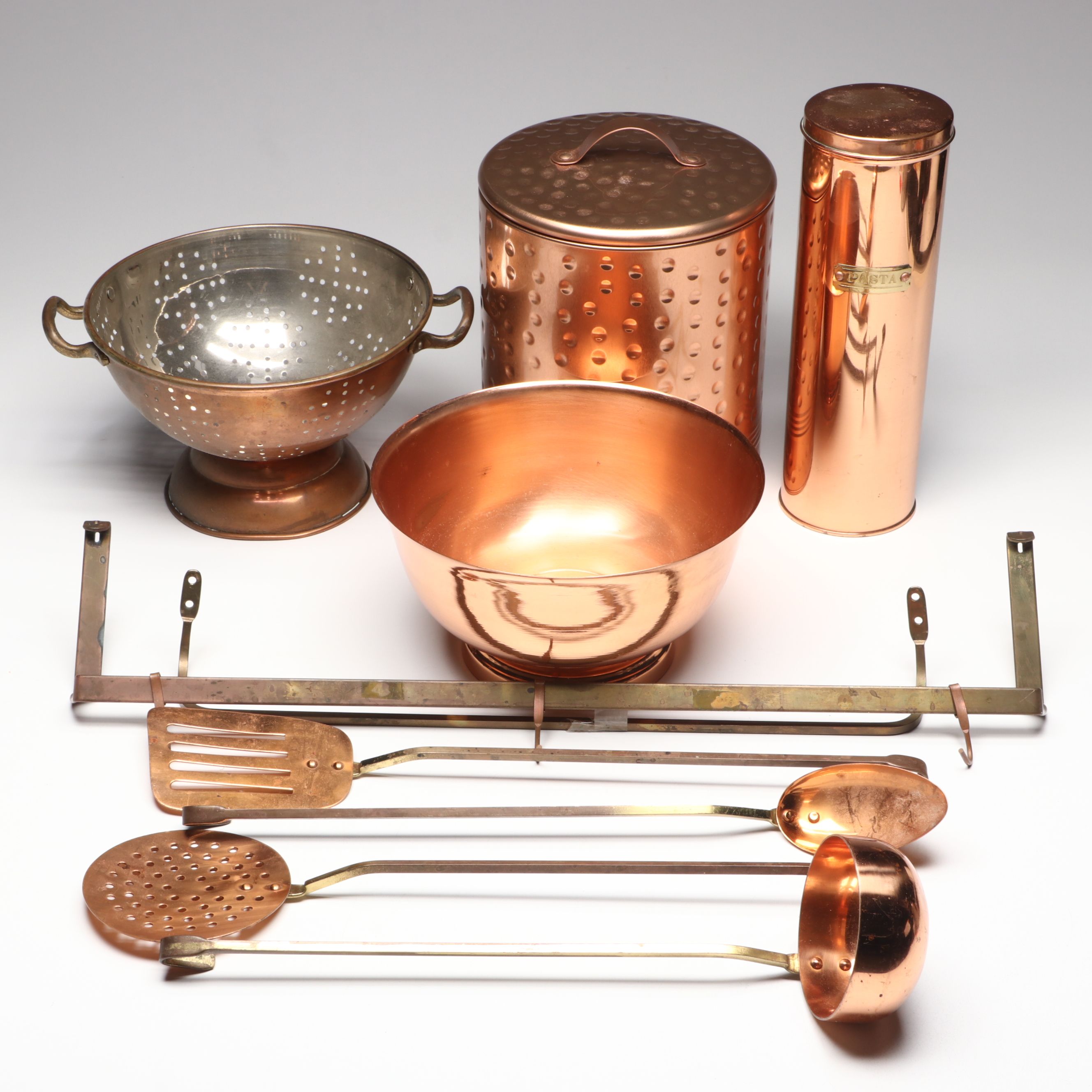 Pasta Canister, Utensils with Hanging Rack and More Copper Kitchenware