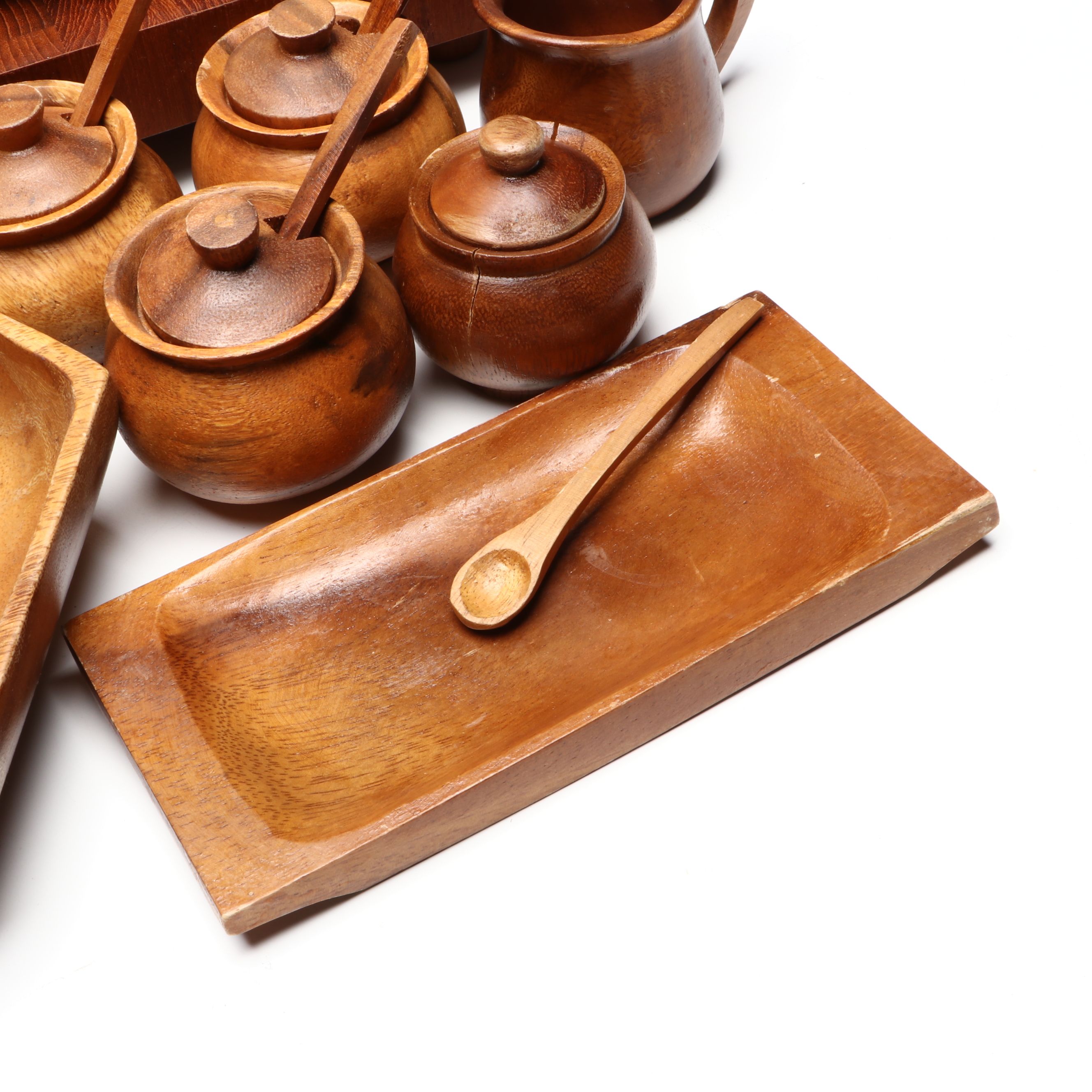 Mid Century Modern Style Wood Cutting Board and Trays with Other Tableware