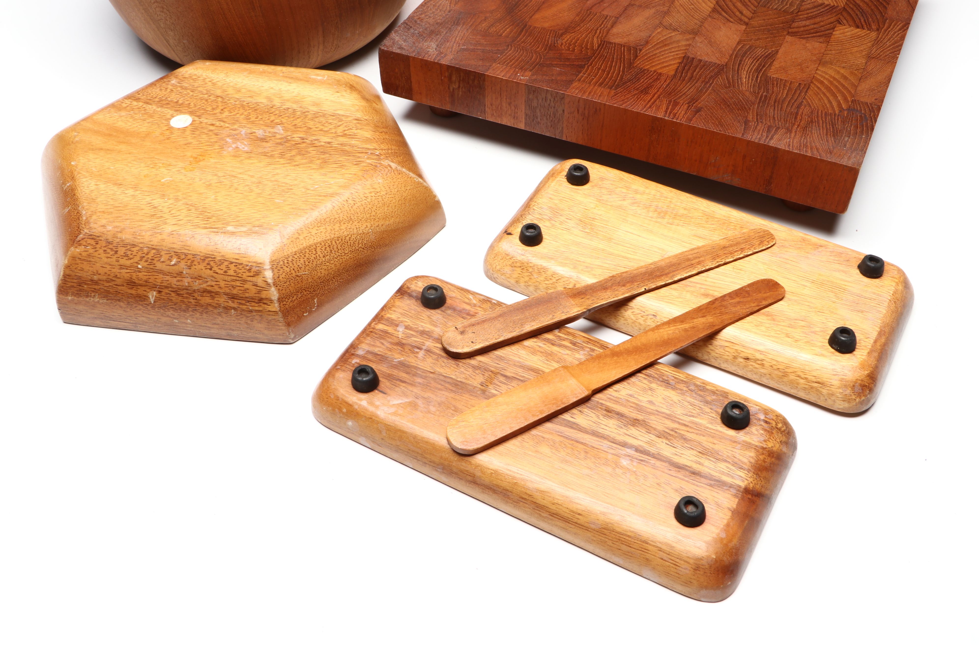 Mid Century Modern Style Wood Cutting Board and Trays with Other Tableware