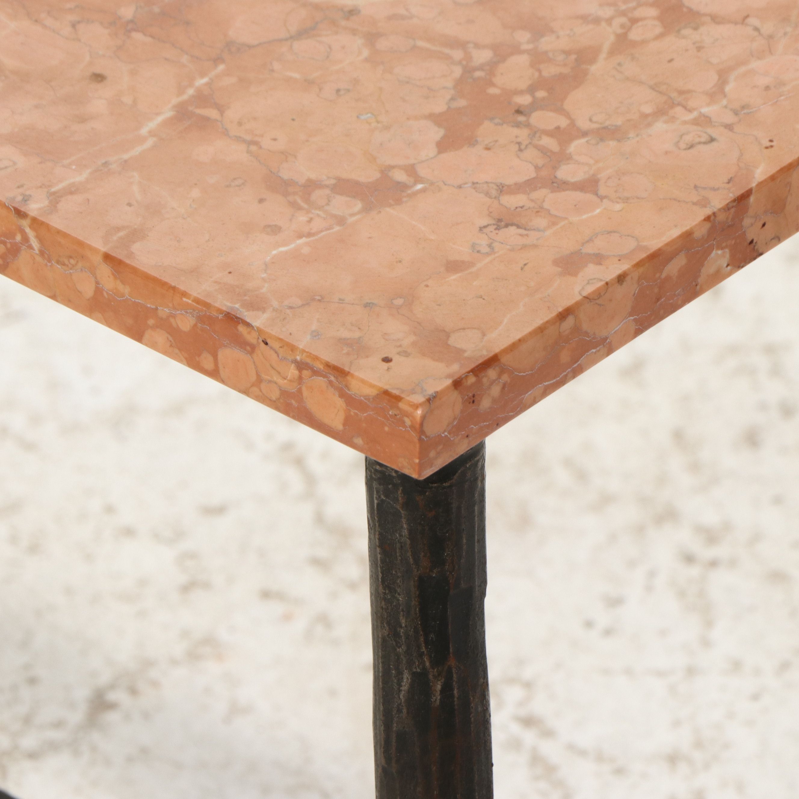 Brutalist Influence Wrought Rouge Marble Top Iron Console Table