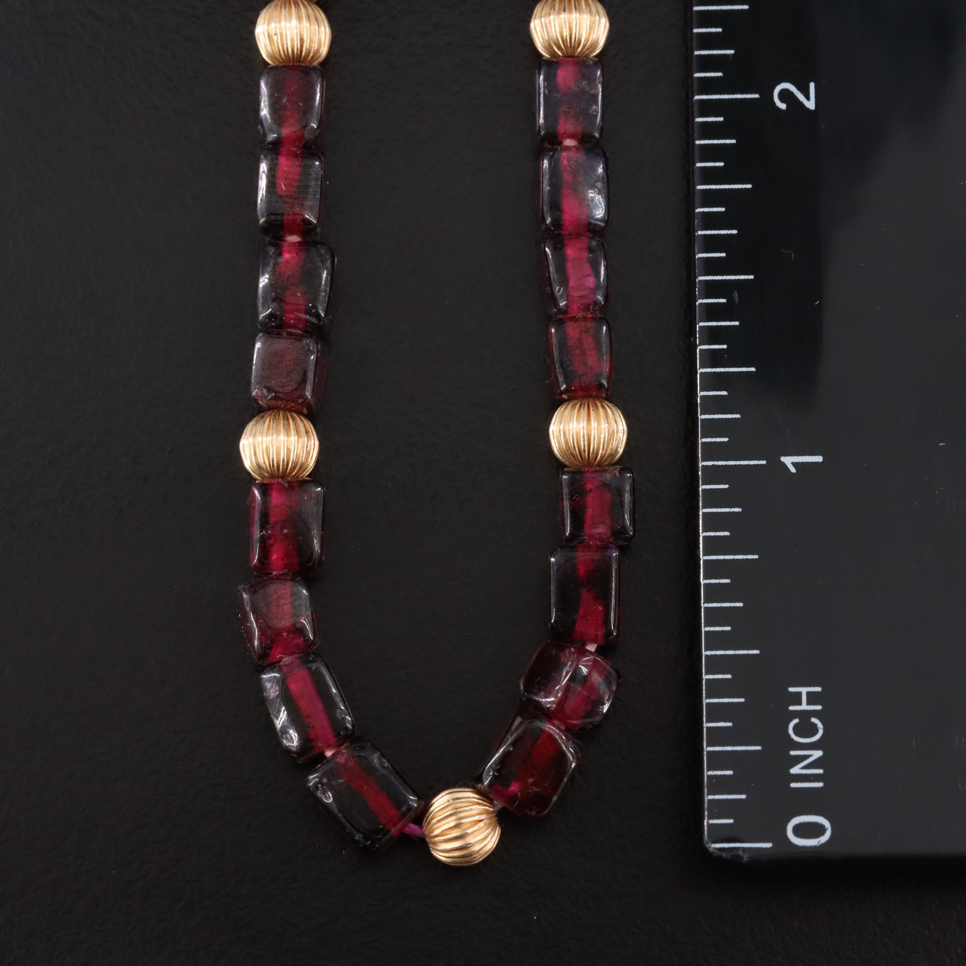 Garnet and 10K Bead Station Bead Necklace with 14K Clasp