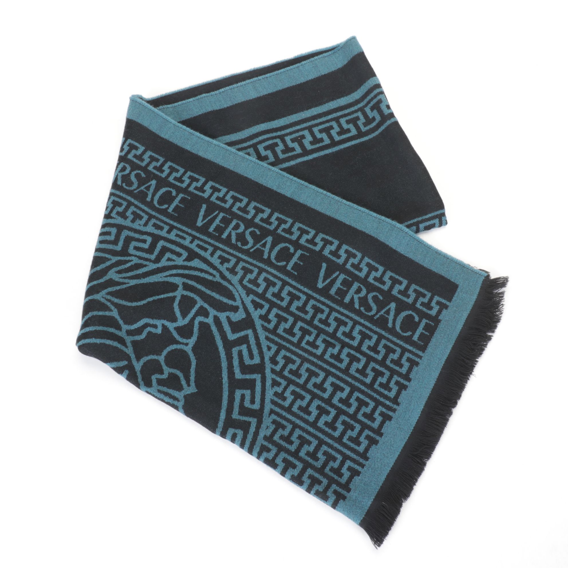 Versace Sciarpa Nero-Petrolio Cashmere Scarf