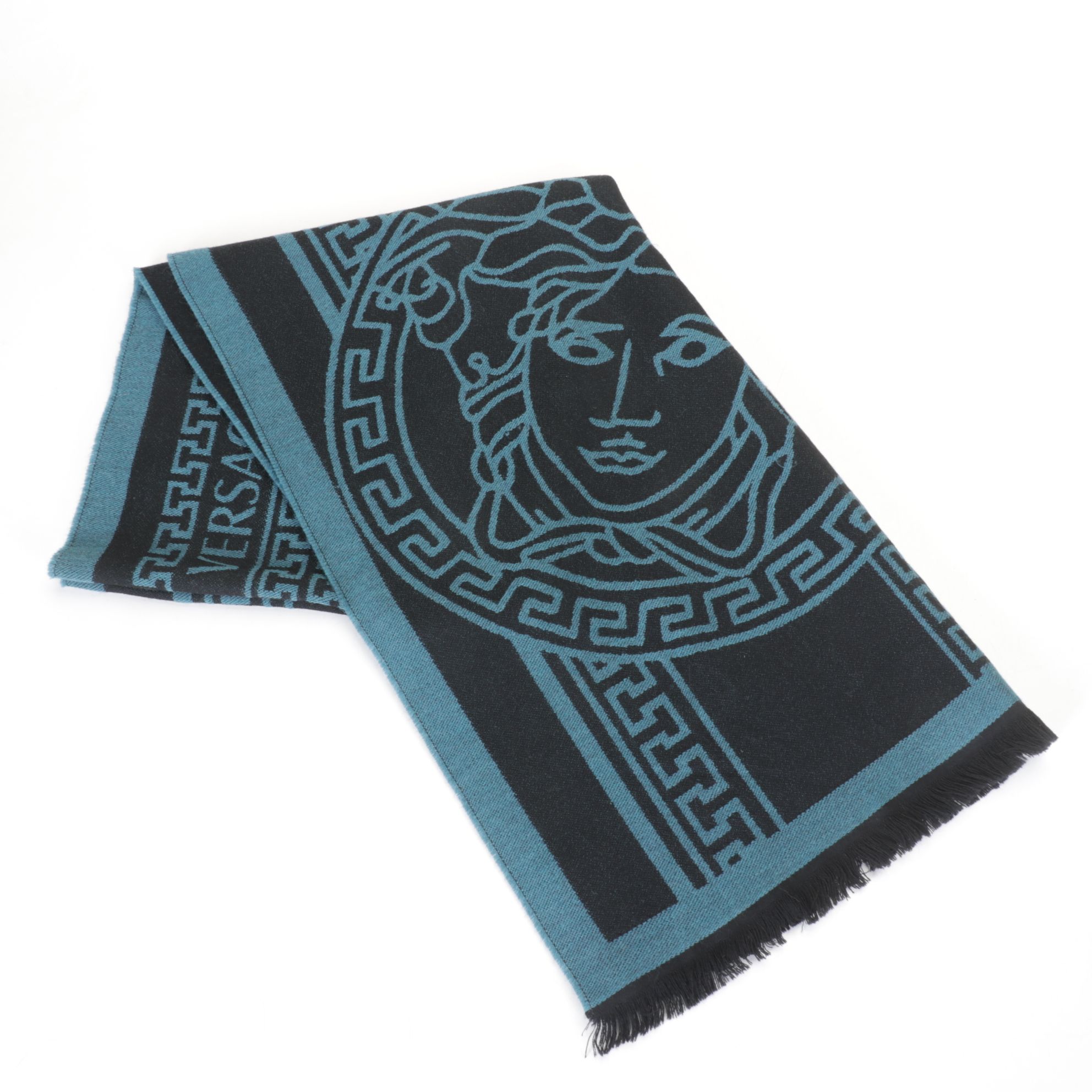 Versace Sciarpa Nero-Petrolio Cashmere Scarf