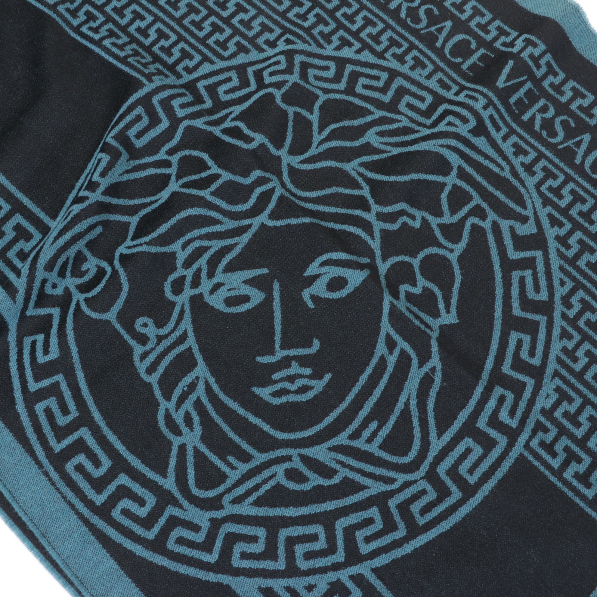 Versace Sciarpa Nero-Petrolio Cashmere Scarf