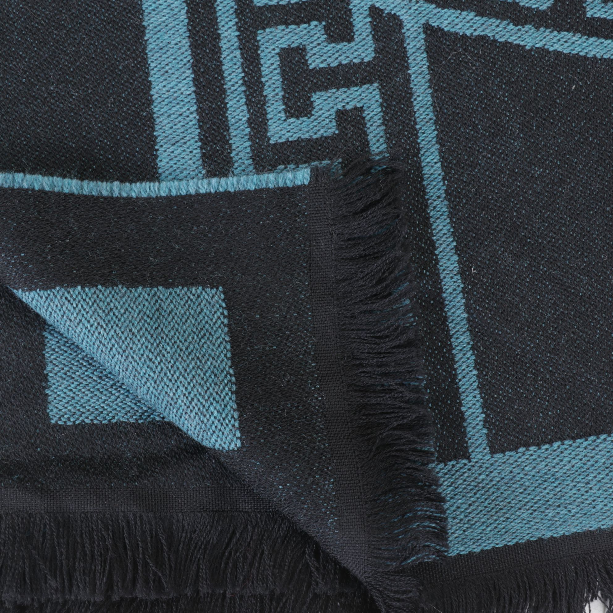 Versace Sciarpa Nero-Petrolio Cashmere Scarf