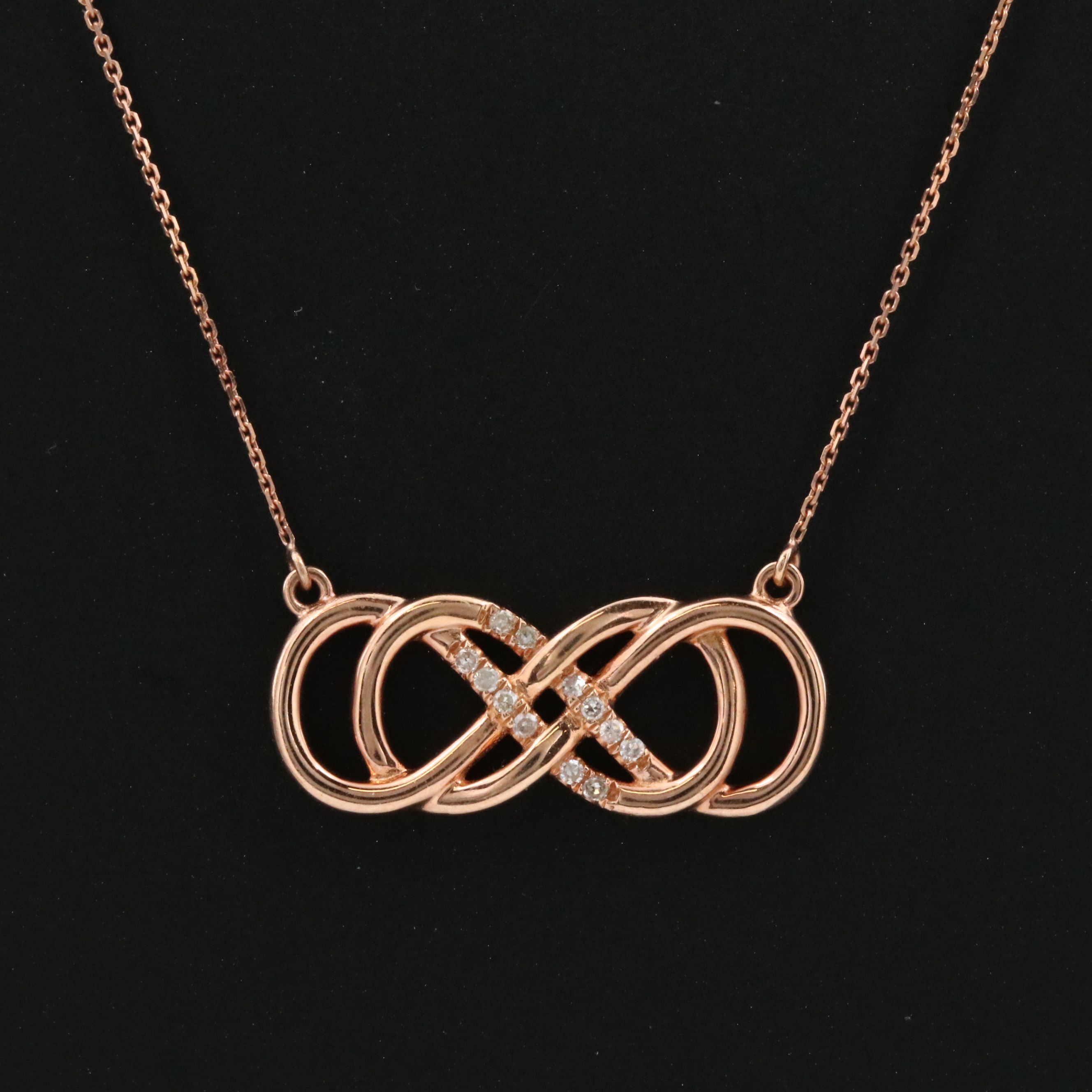 14K Rose Gold 0.06 CTW Diamond Infinity Knot Necklace