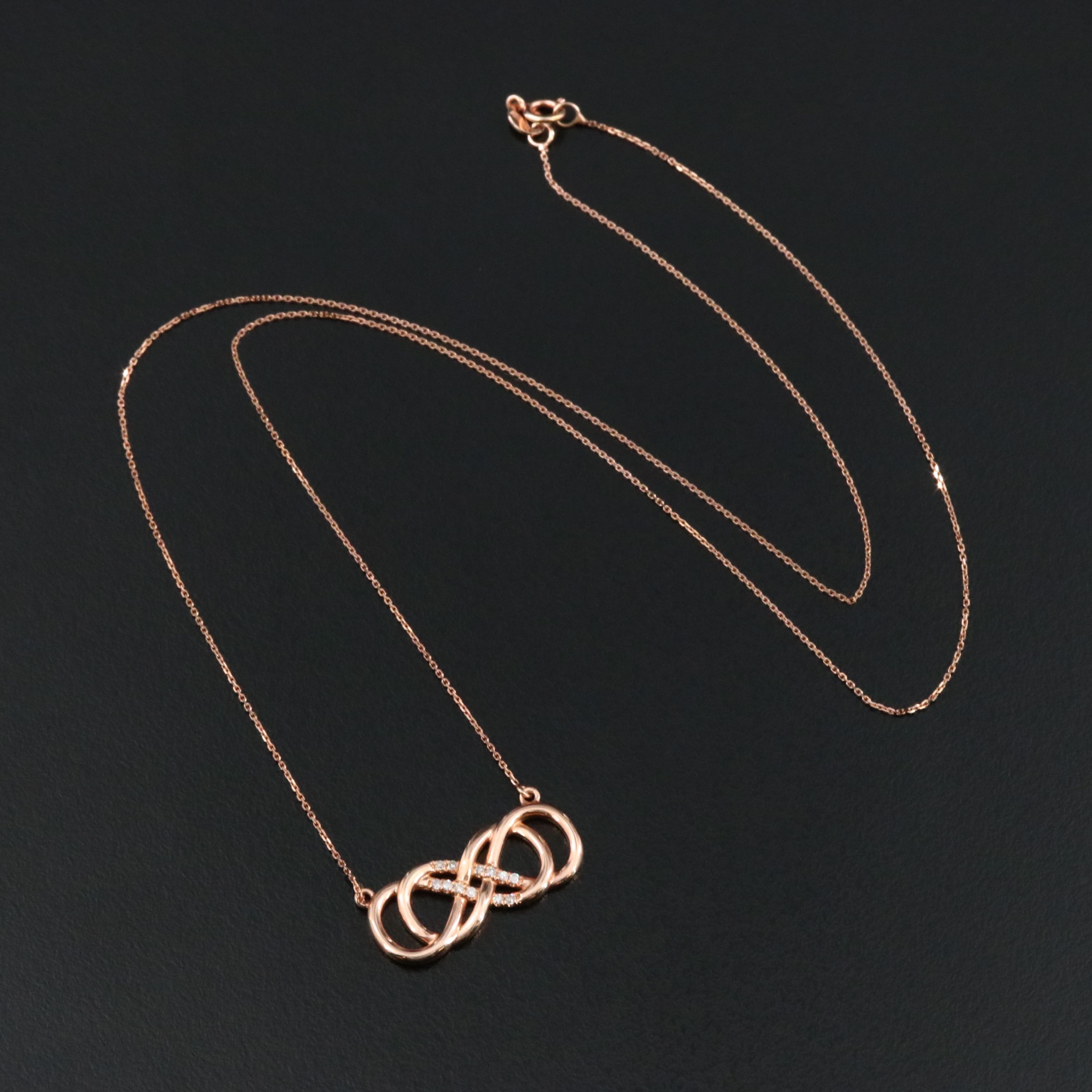 14K Rose Gold 0.06 CTW Diamond Infinity Knot Necklace