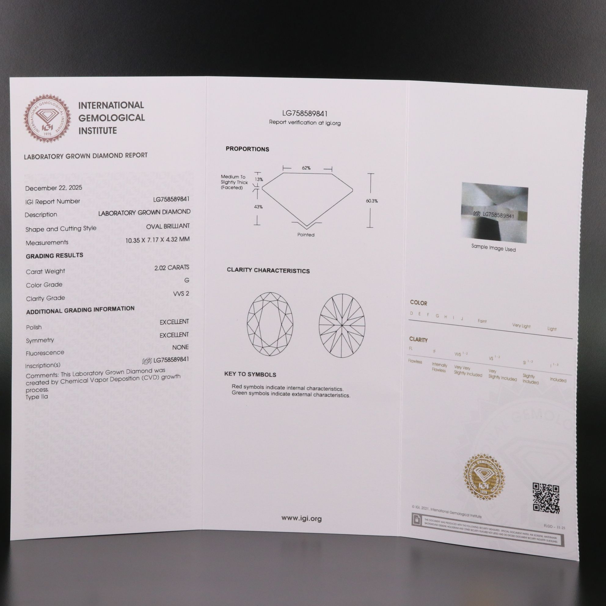 Loose 2.02 CT Lab Grown Diamond with IGI Report