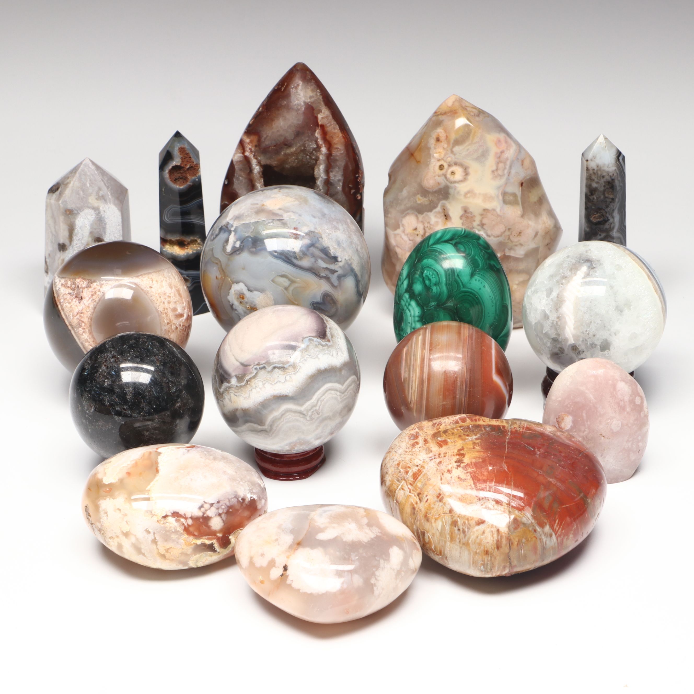 Red Agate Geode, Flower Agate, and More Polished Specimens