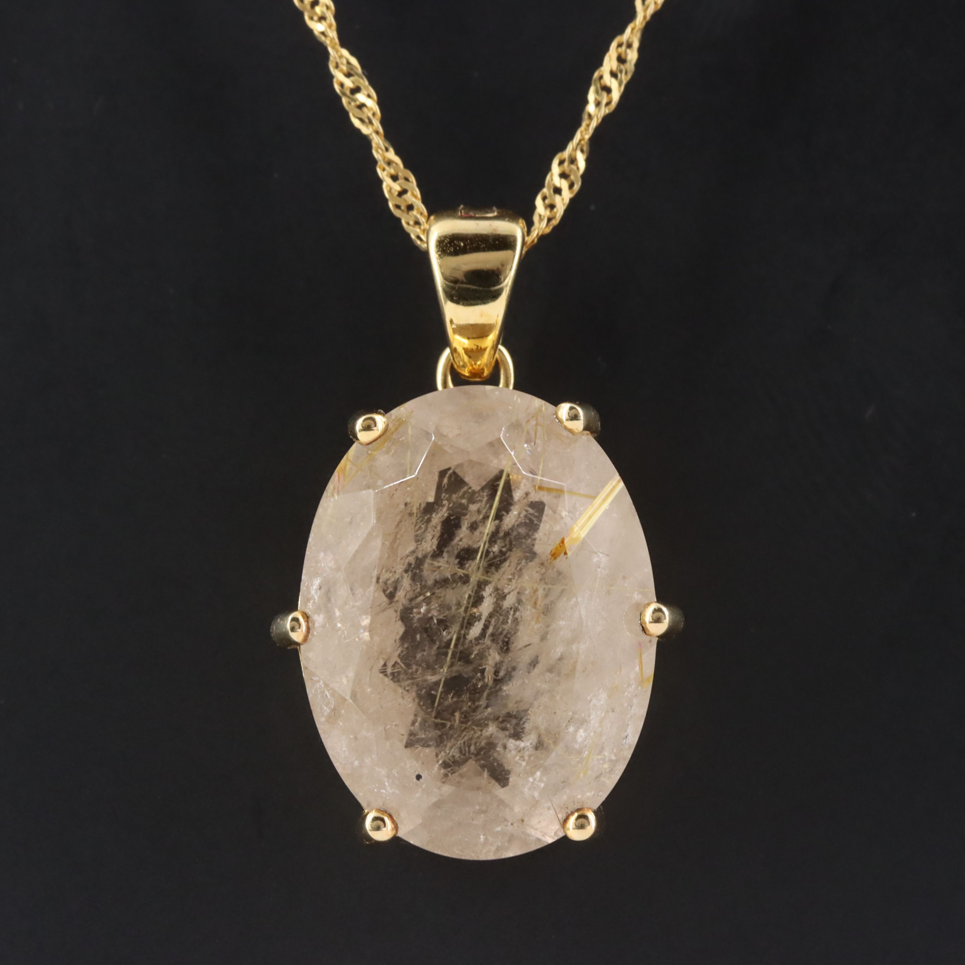Sterling and Rutilated Quartz Pendant Necklace