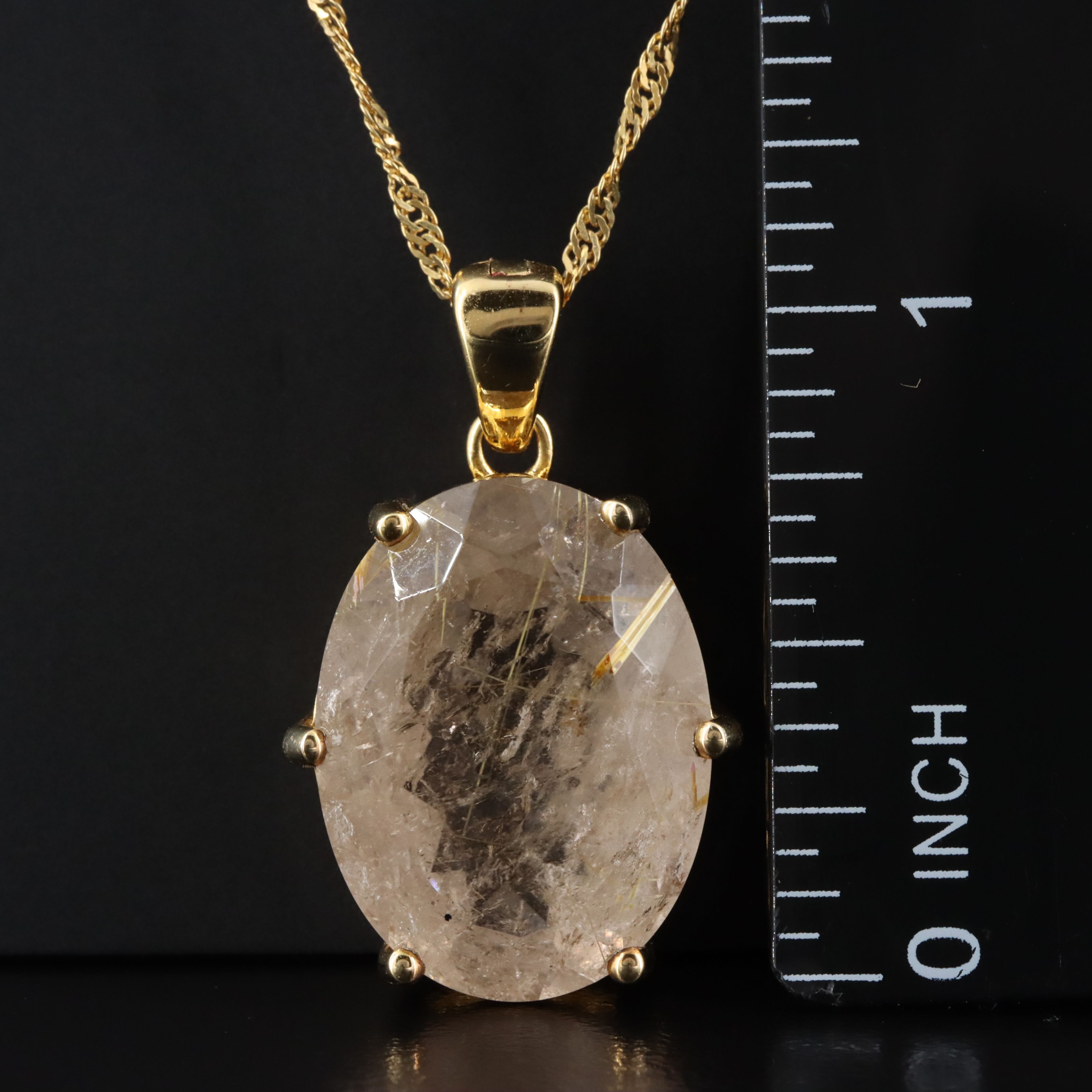 Sterling and Rutilated Quartz Pendant Necklace