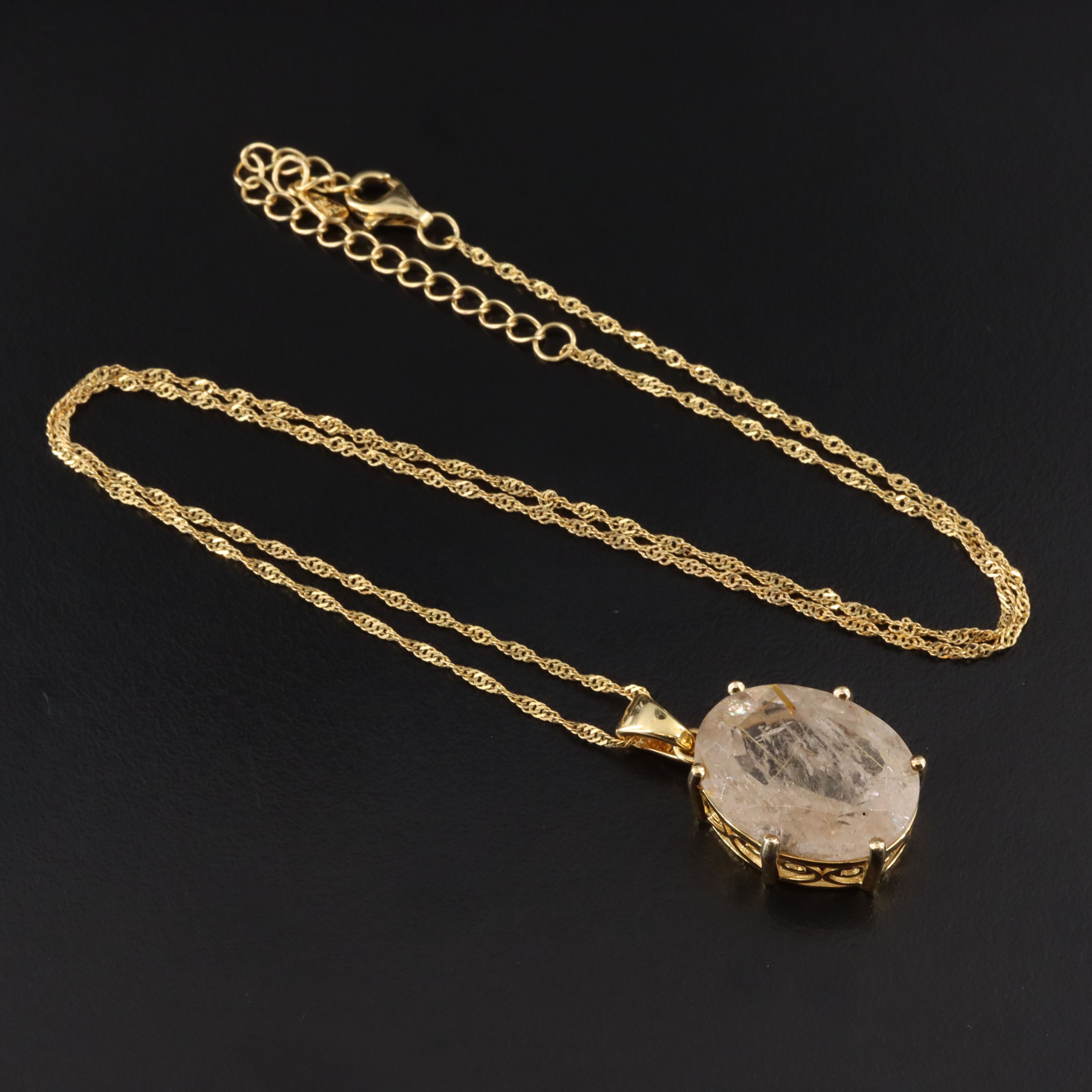 Sterling and Rutilated Quartz Pendant Necklace
