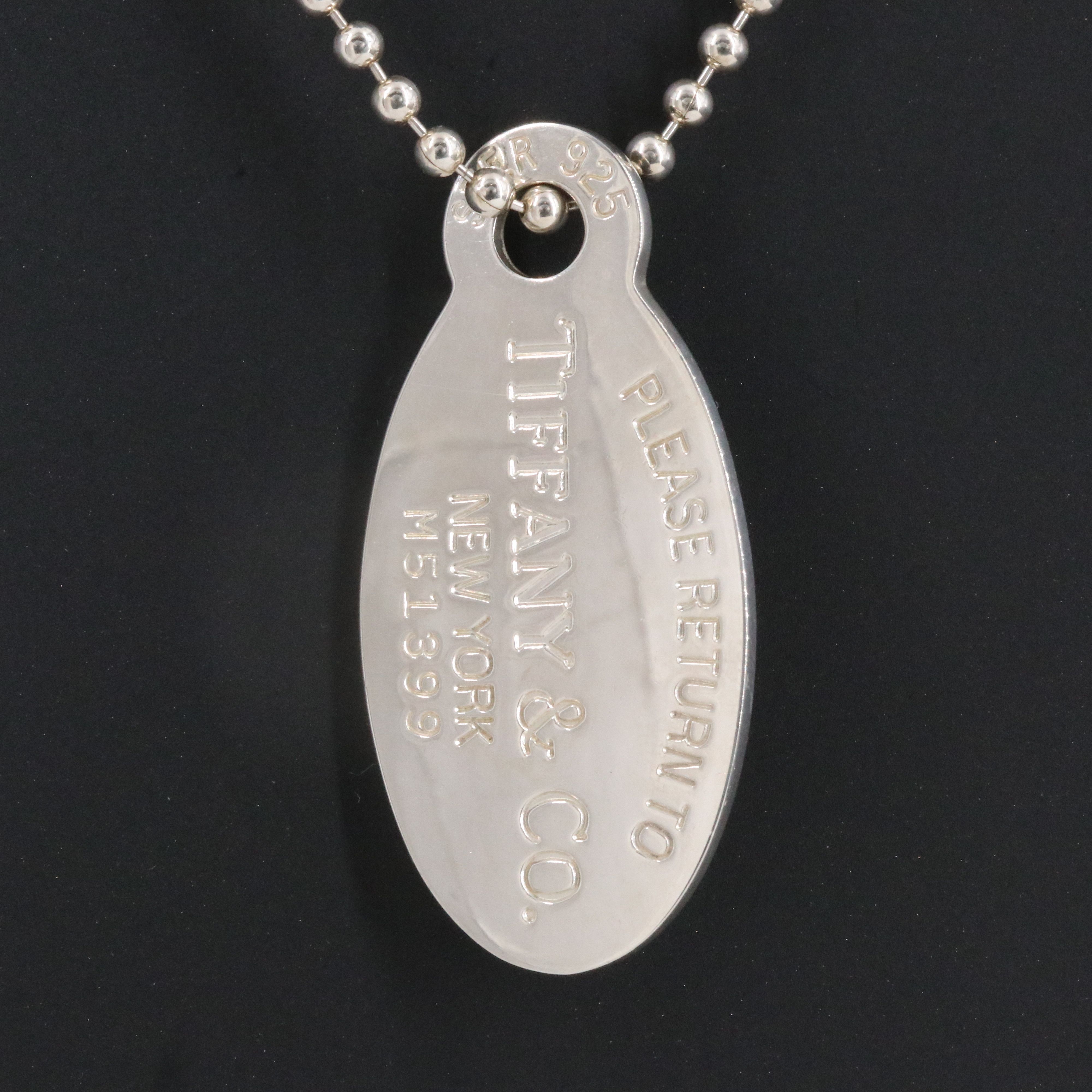 Tiffany & Co. Please Return to Tiffany Sterling Oval Tag Pendant Necklace
