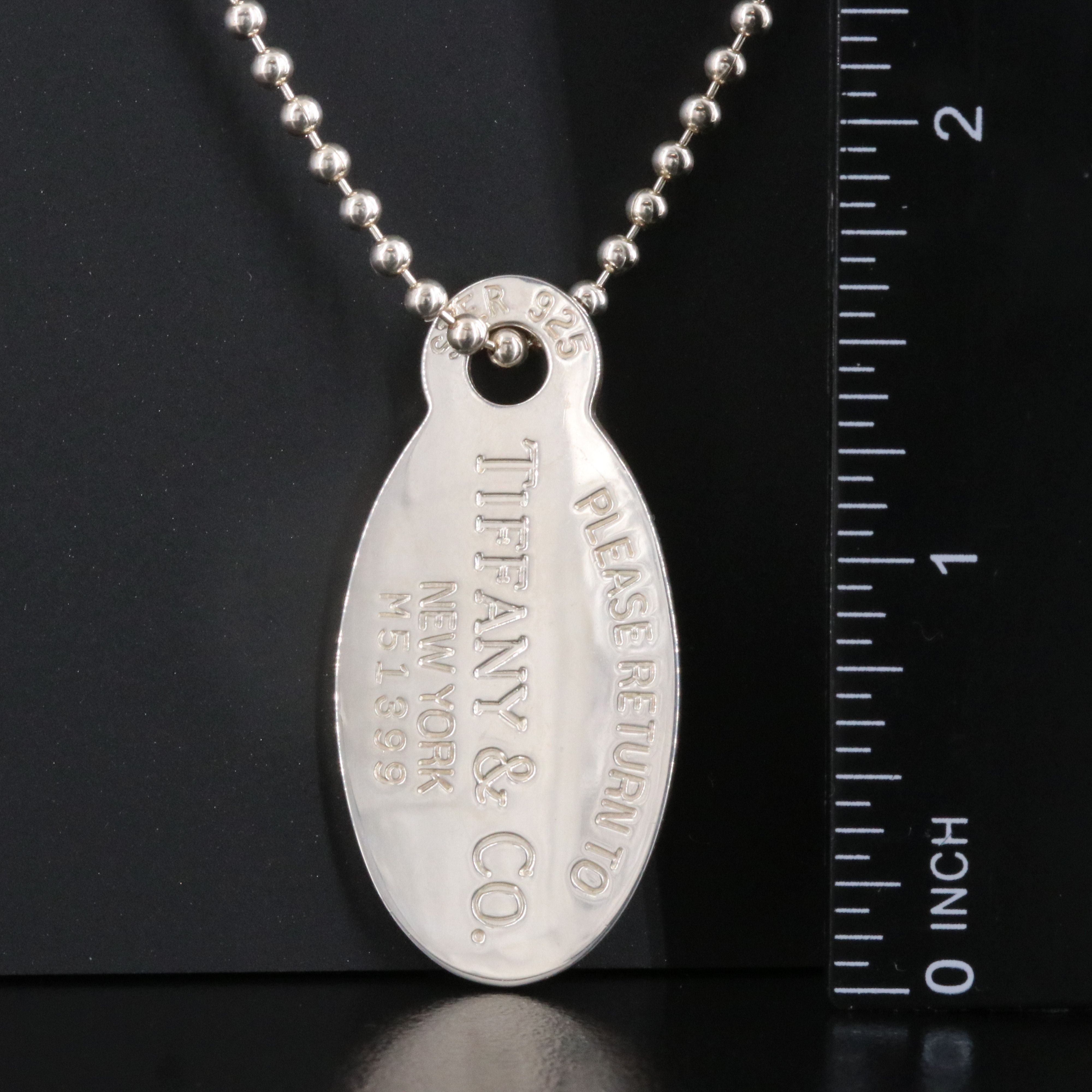 Tiffany & Co. Please Return to Tiffany Sterling Oval Tag Pendant Necklace