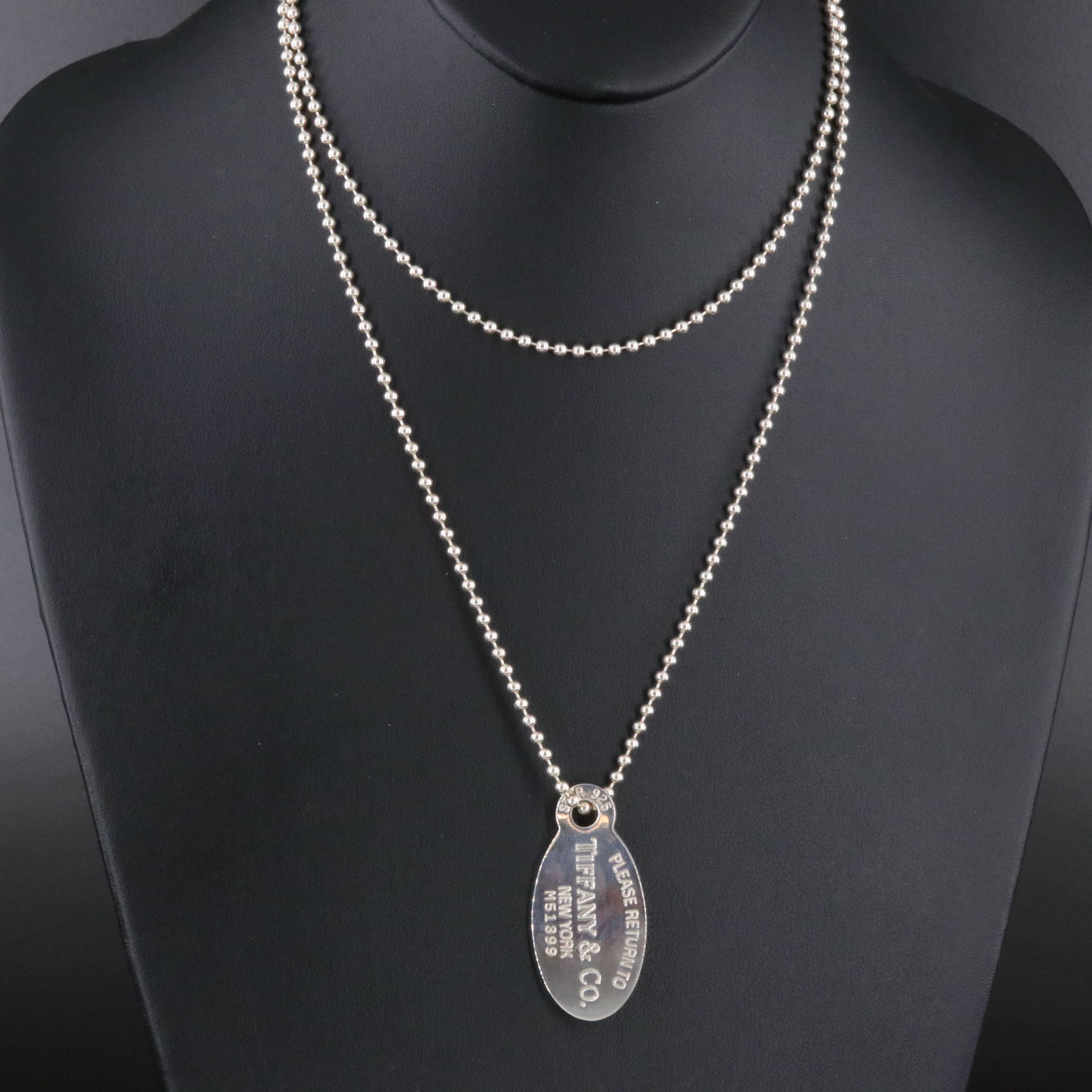 Tiffany & Co. Please Return to Tiffany Sterling Oval Tag Pendant Necklace