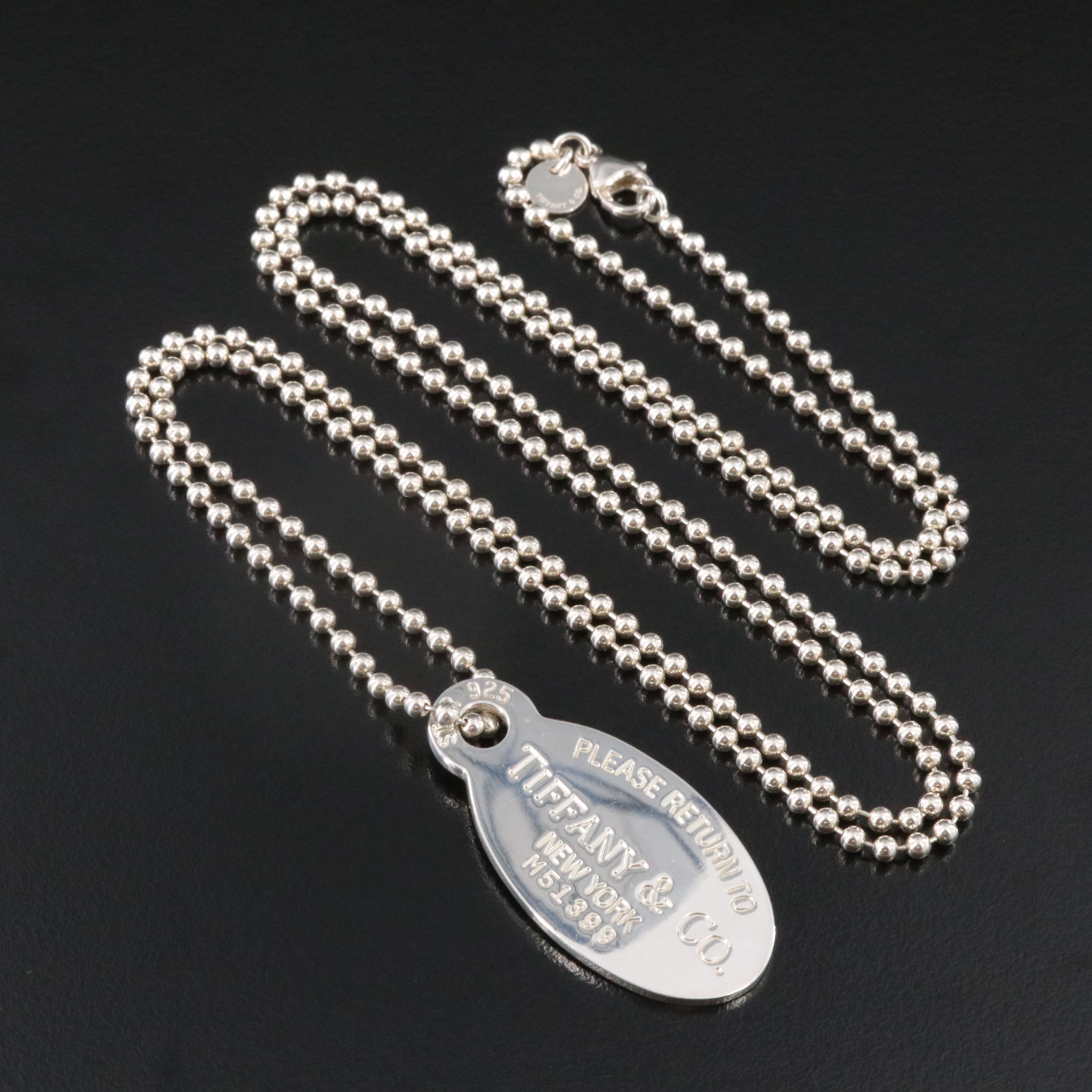Tiffany & Co. Please Return to Tiffany Sterling Oval Tag Pendant Necklace