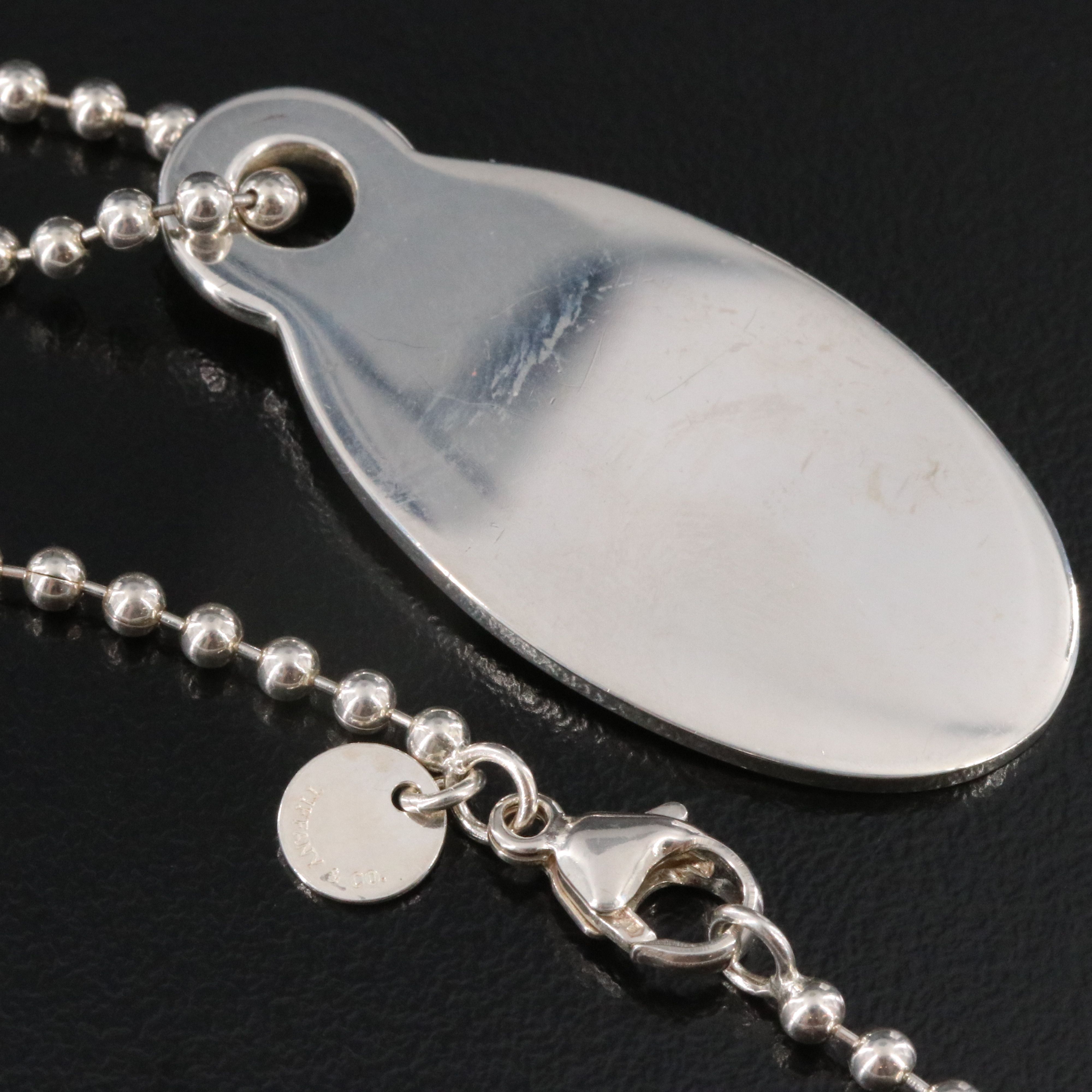 Tiffany & Co. Please Return to Tiffany Sterling Oval Tag Pendant Necklace