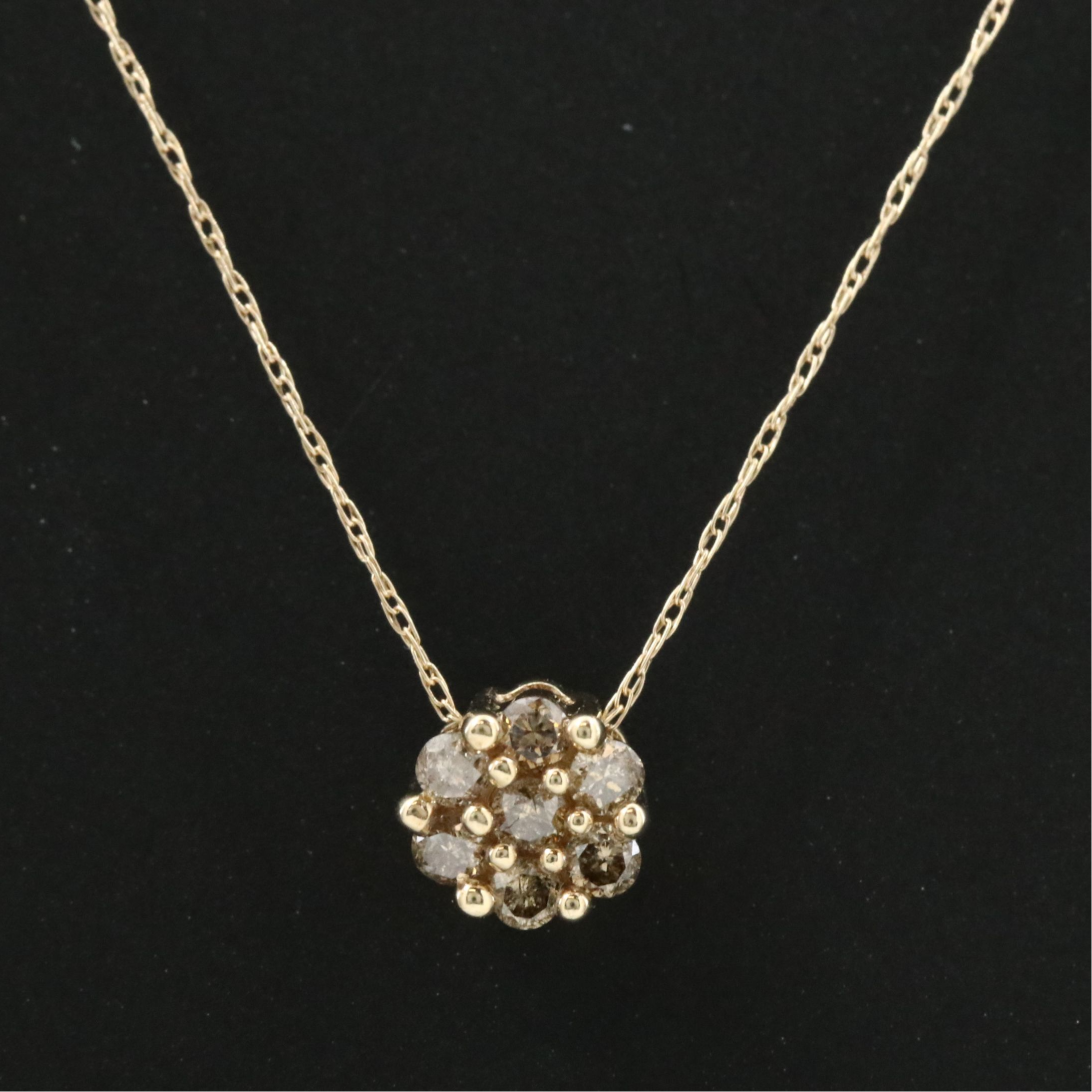 10K 0.23 CTW Light Brown Diamond Cluster Pendant Necklace