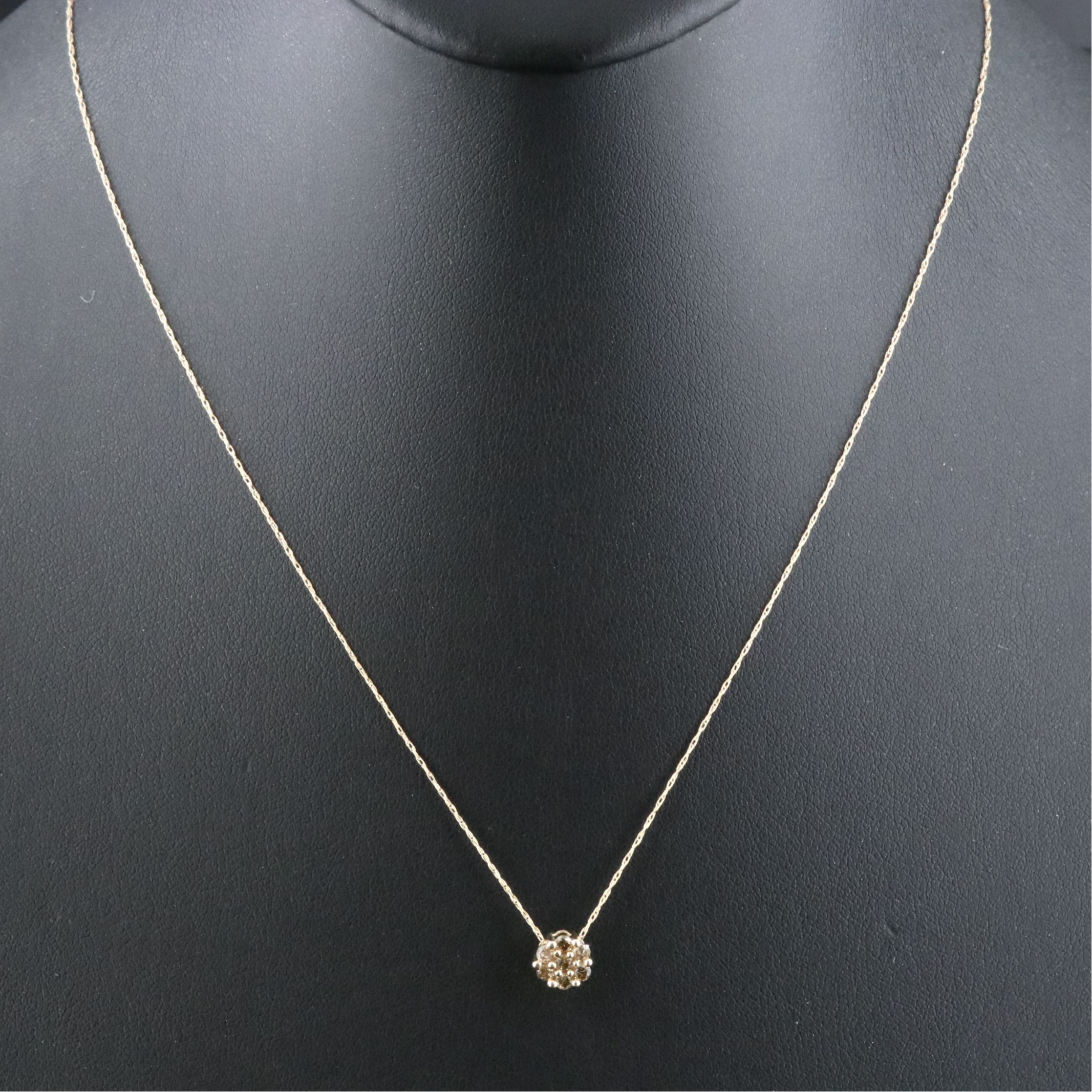 10K 0.23 CTW Light Brown Diamond Cluster Pendant Necklace