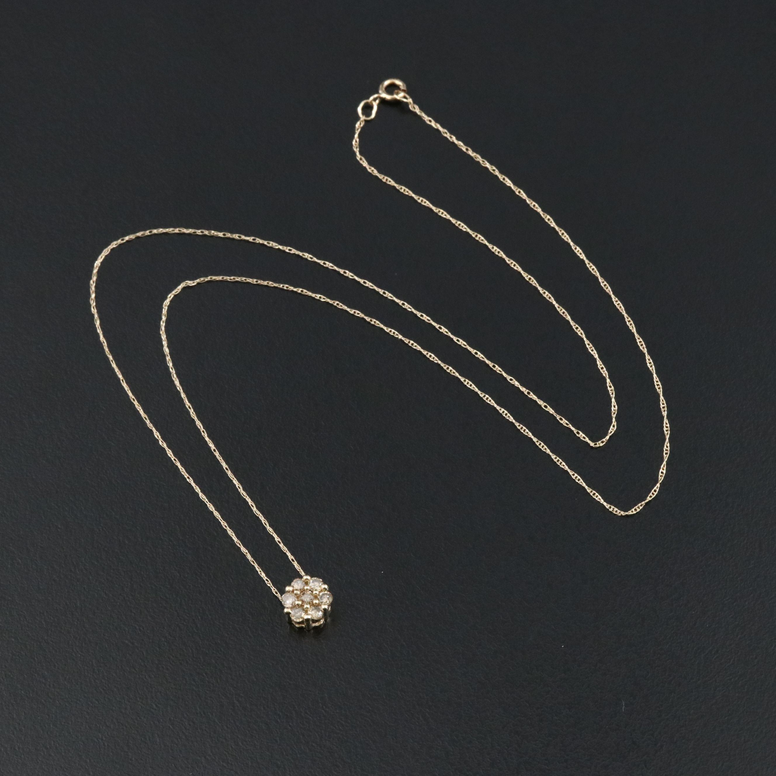 10K 0.23 CTW Light Brown Diamond Cluster Pendant Necklace