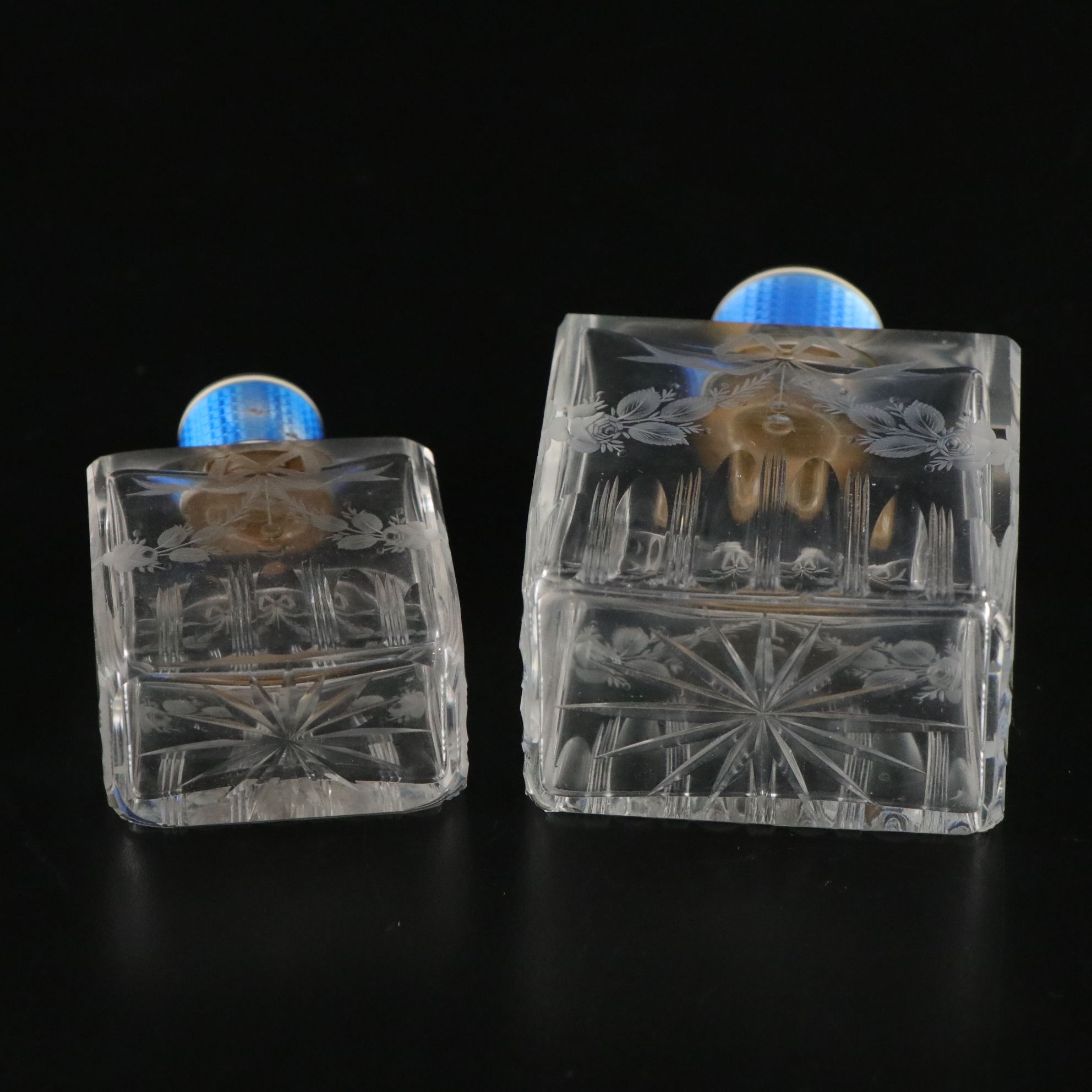 Blue Guilloché Enamel Vanity Set Including Hand Mirror, Perfume Bottles & More