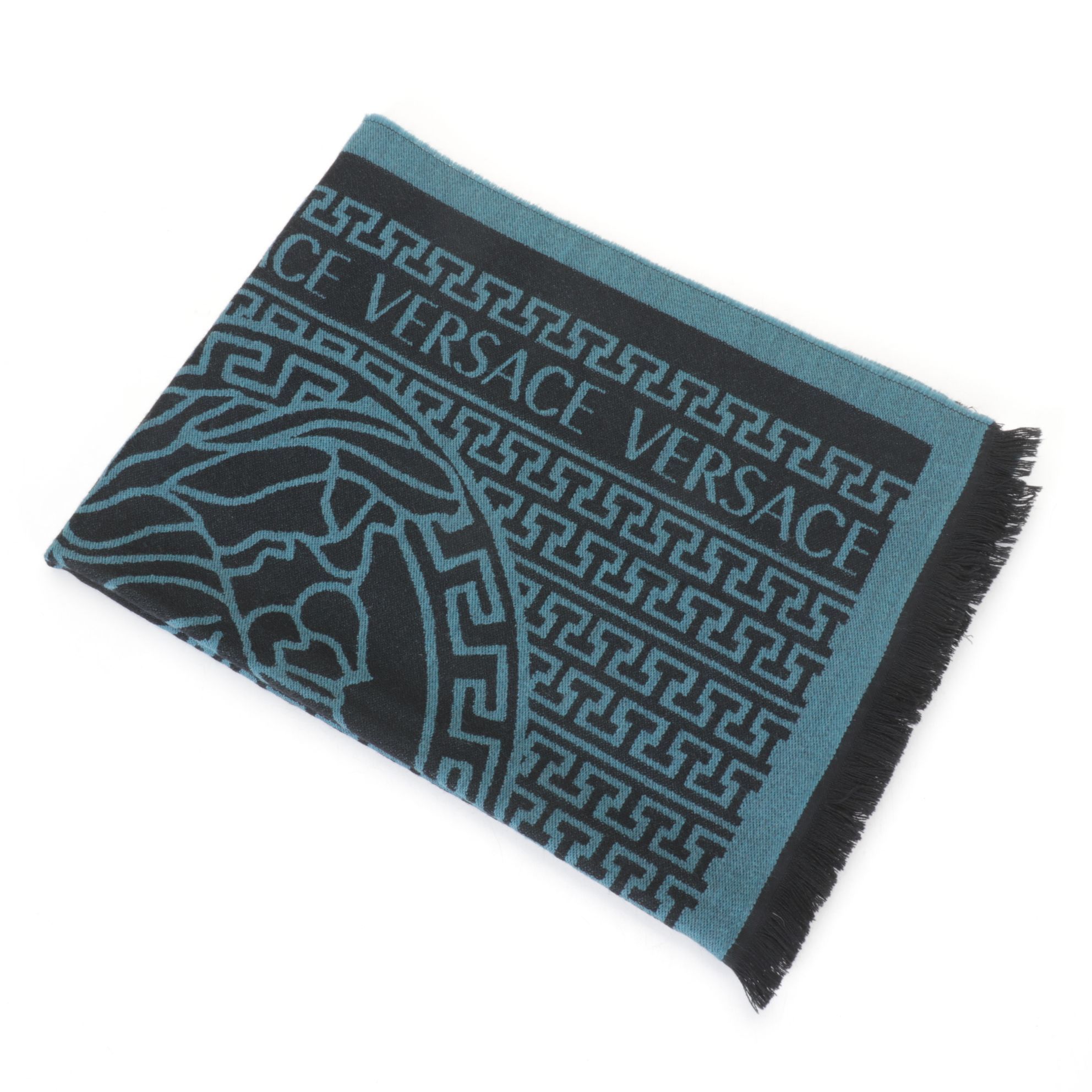 Versace Sciarpa Nero-Petrolio Cashmere Scarf