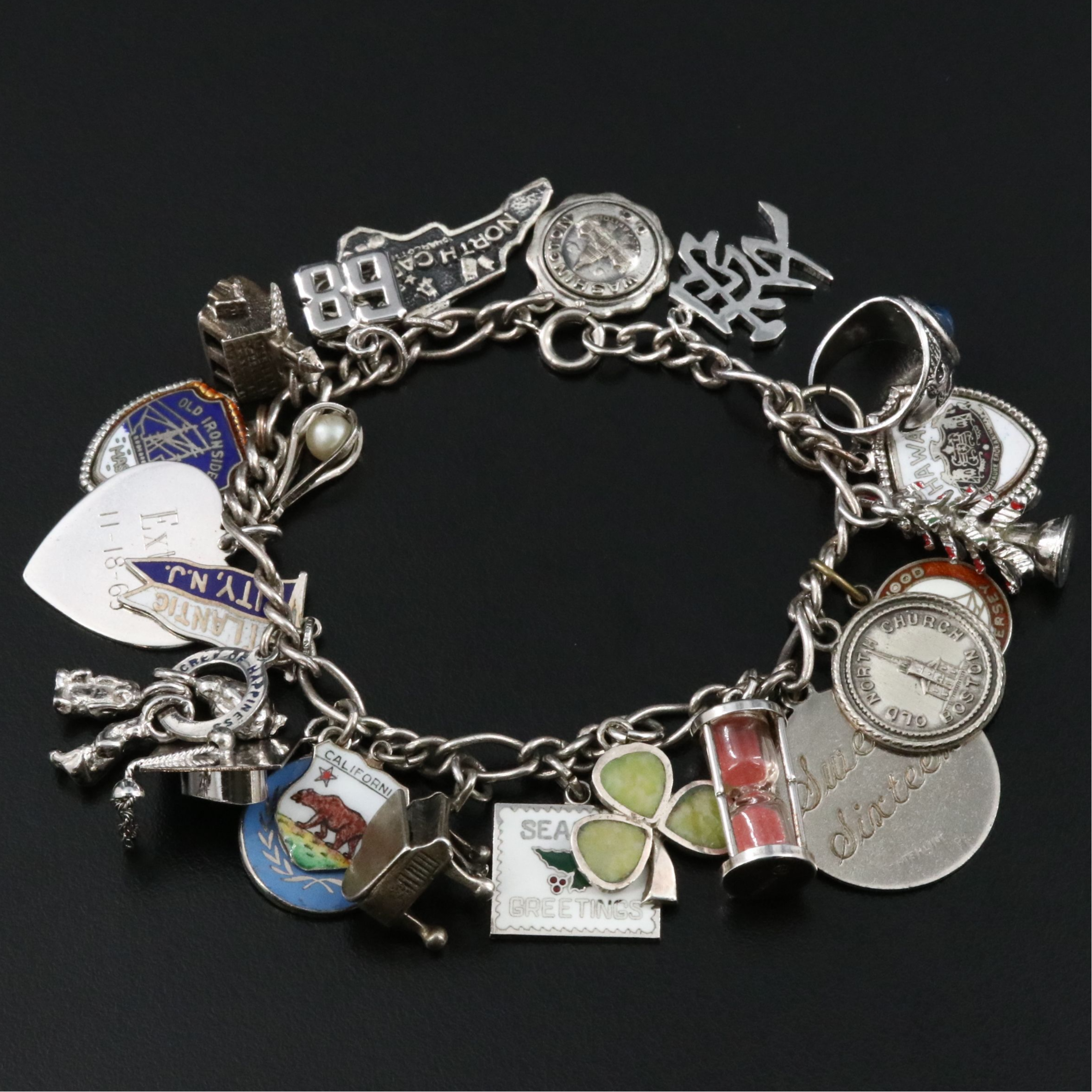 Vintage Sterling Charm Bracelet Including Irish Clover