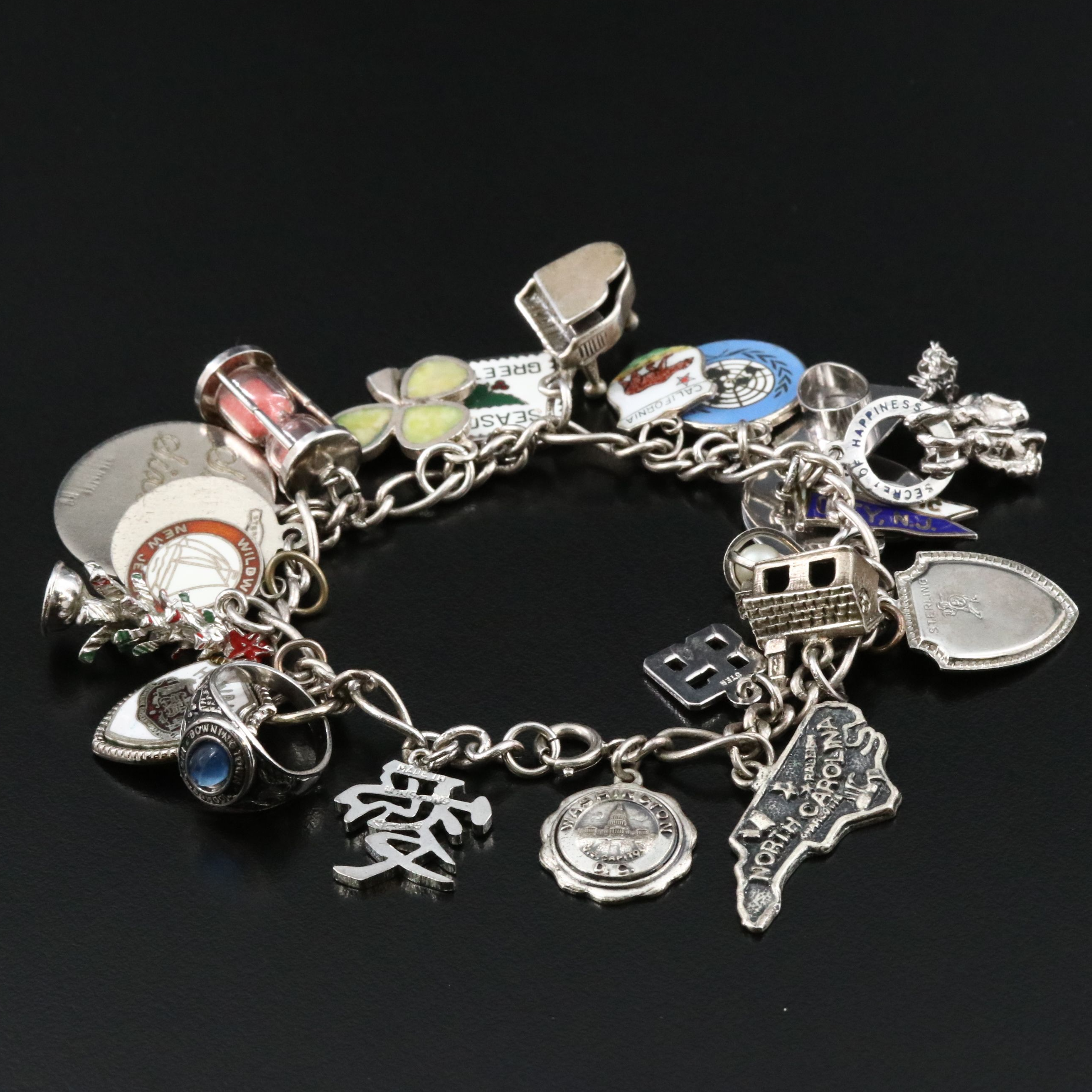 Vintage Sterling Charm Bracelet Including Irish Clover