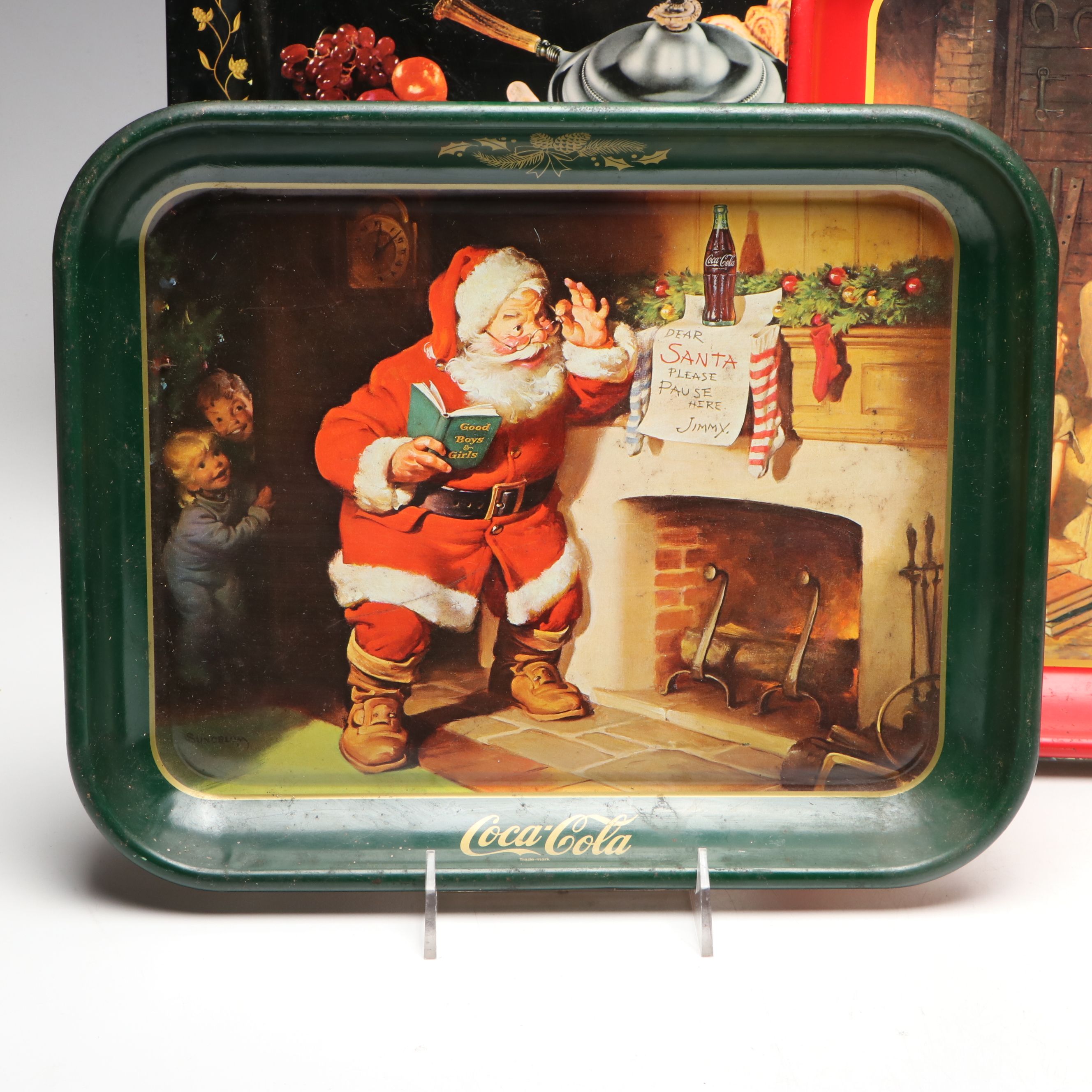 Coca-Cola "Village Blacksmith" and More Metal Advertising Trays, Late 20th C.