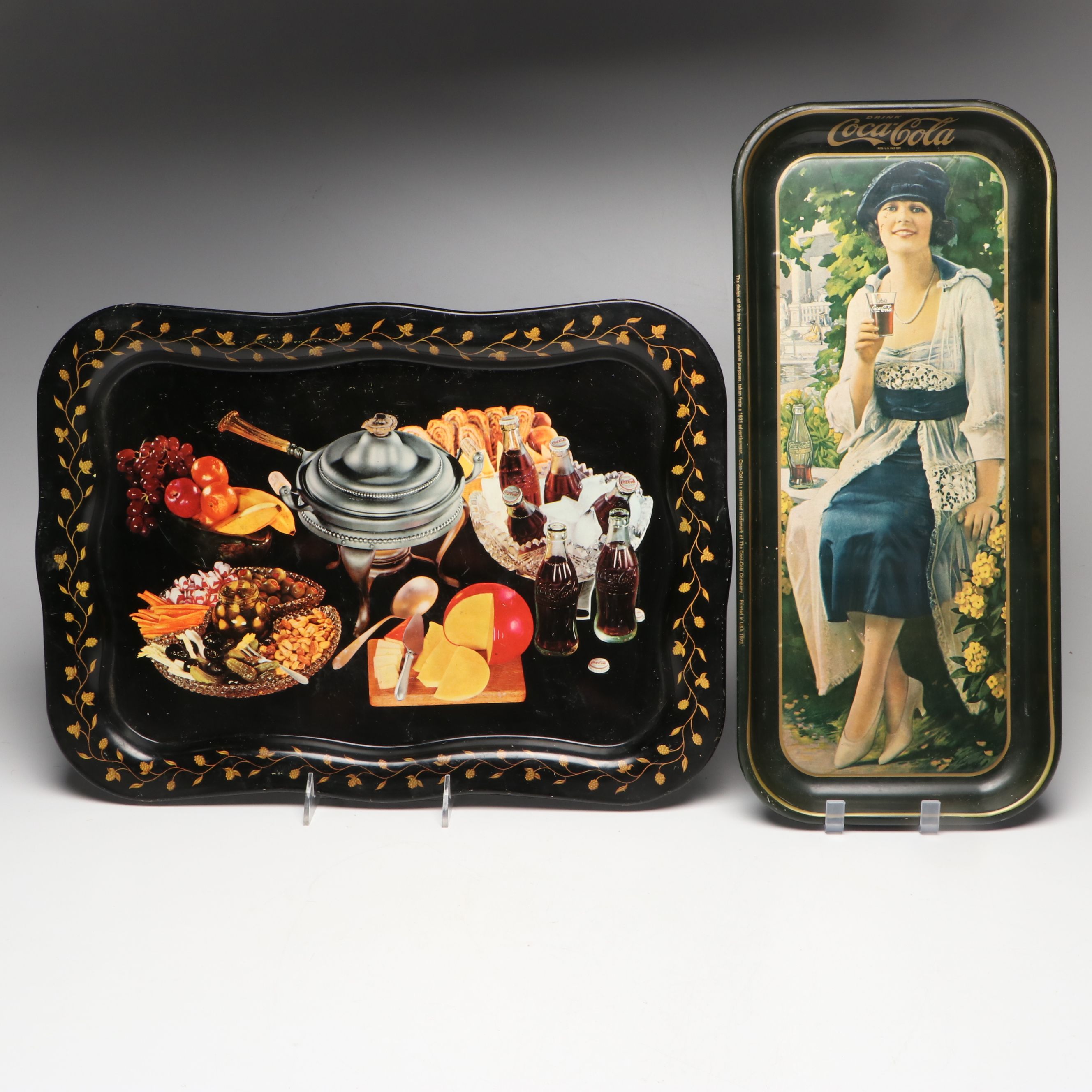 Coca-Cola "Village Blacksmith" and More Metal Advertising Trays, Late 20th C.