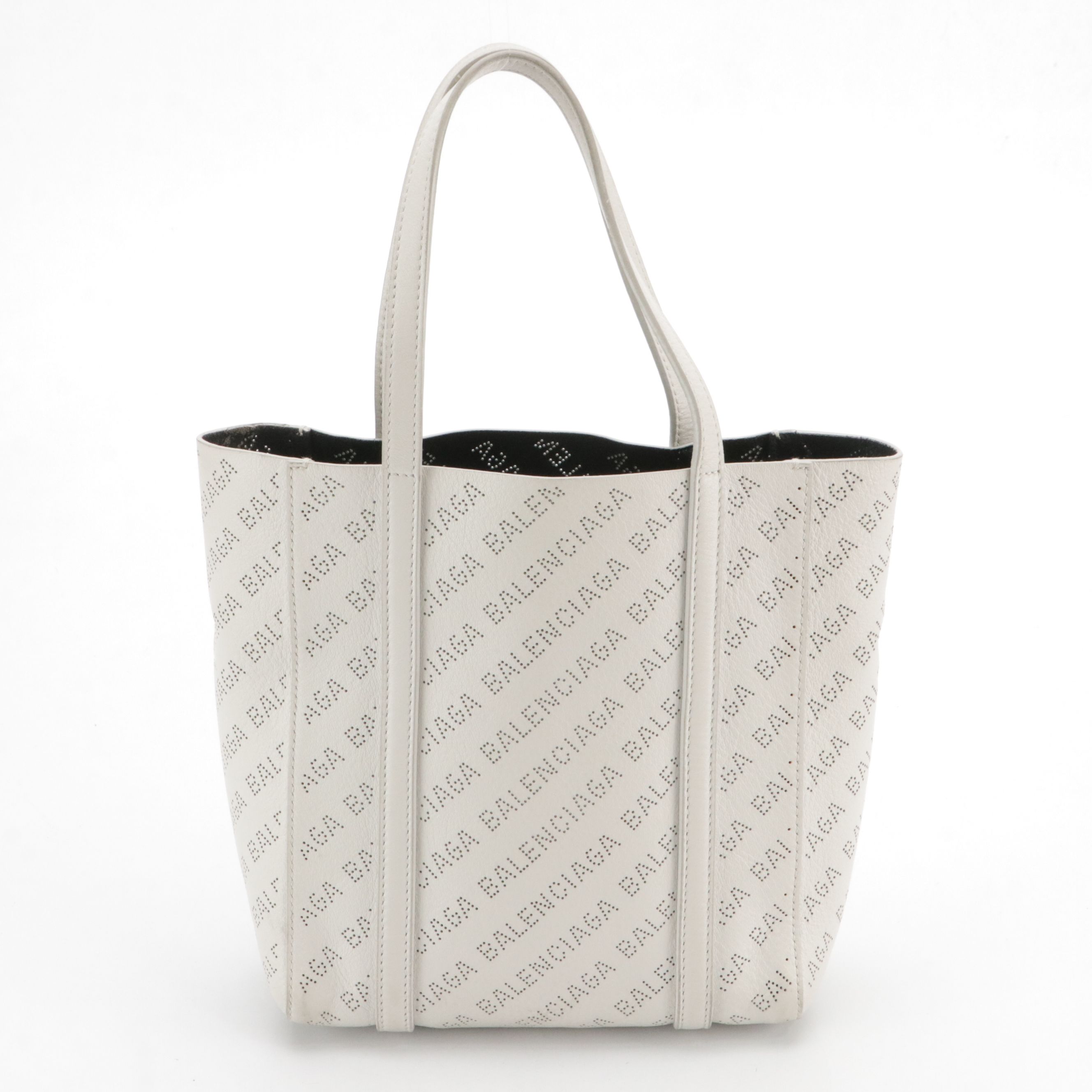 Balenciaga Everyday Two-Way Tote Bag in White Perforated Logo Leather
