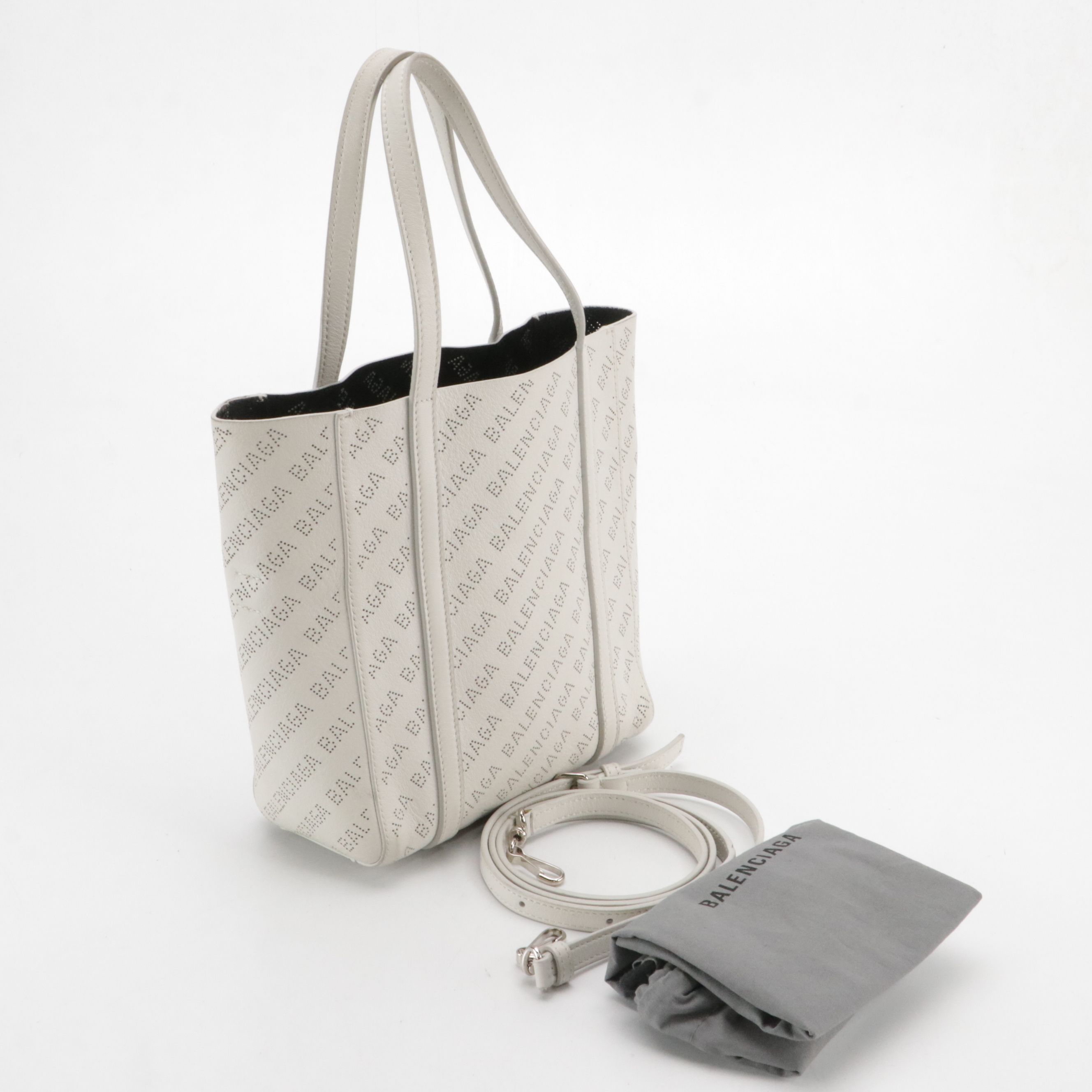 Balenciaga Everyday Two-Way Tote Bag in White Perforated Logo Leather