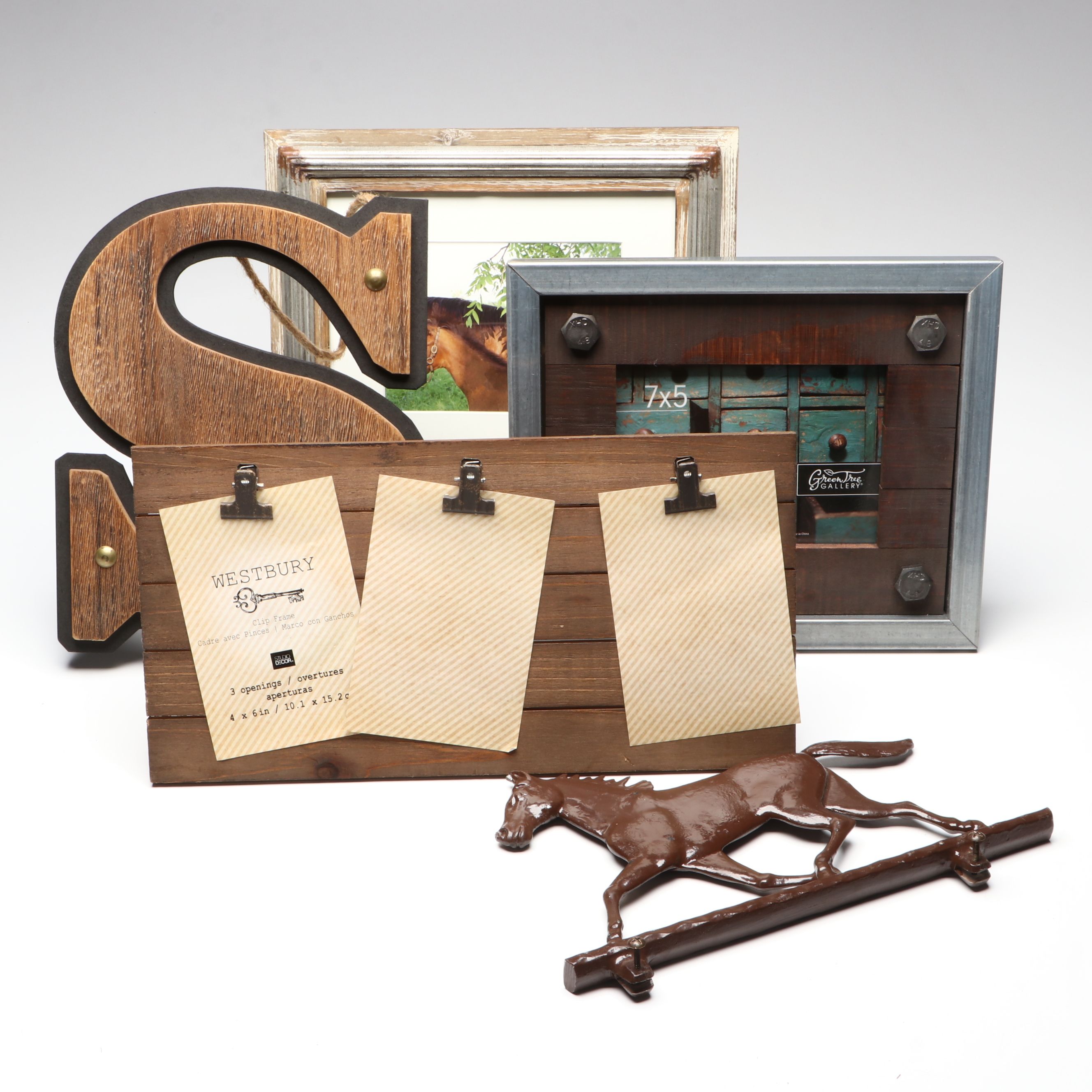 Photo of Horses in Rustic Wood Frame with Other Farmhouse Style Wall Décor