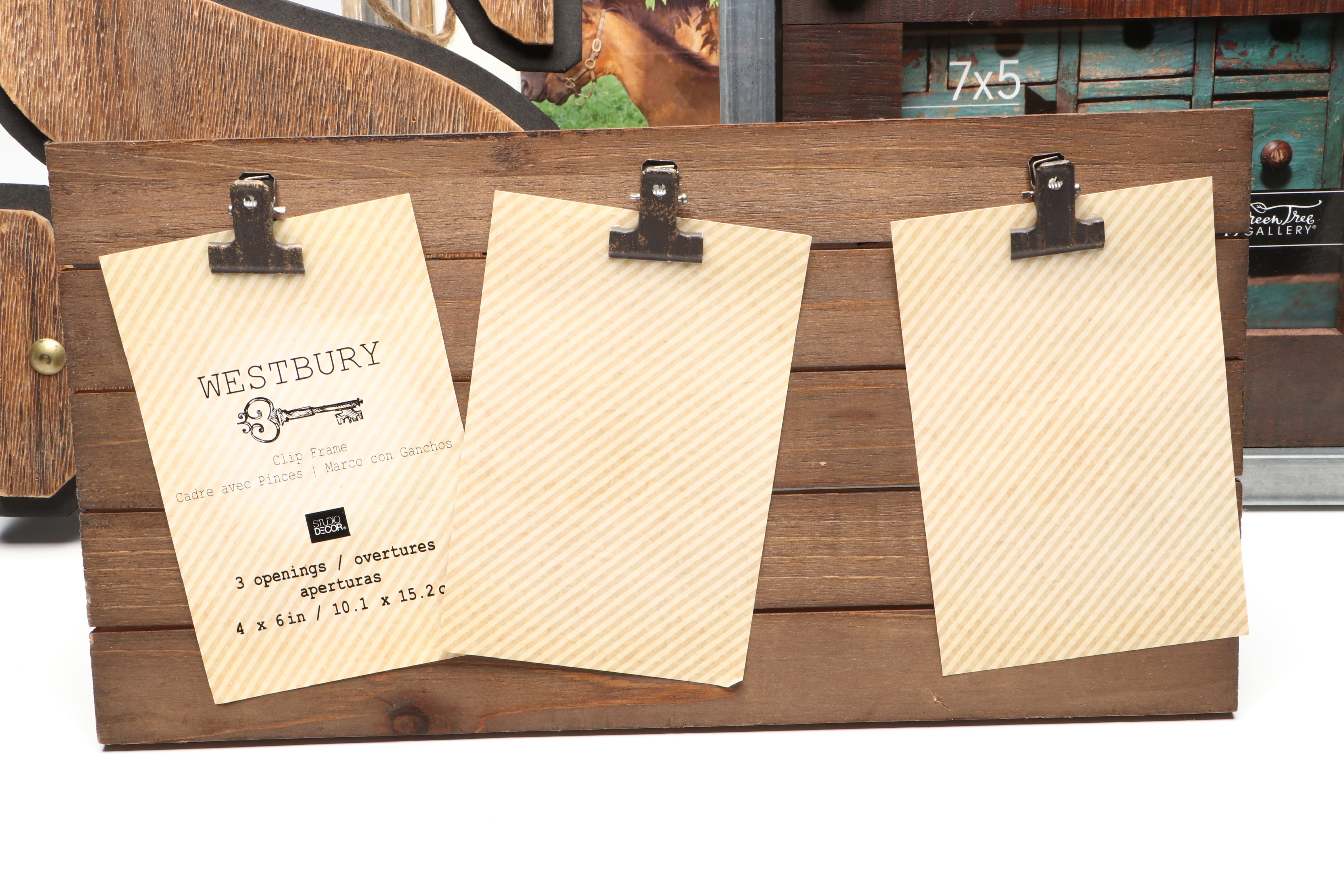 Photo of Horses in Rustic Wood Frame with Other Farmhouse Style Wall Décor