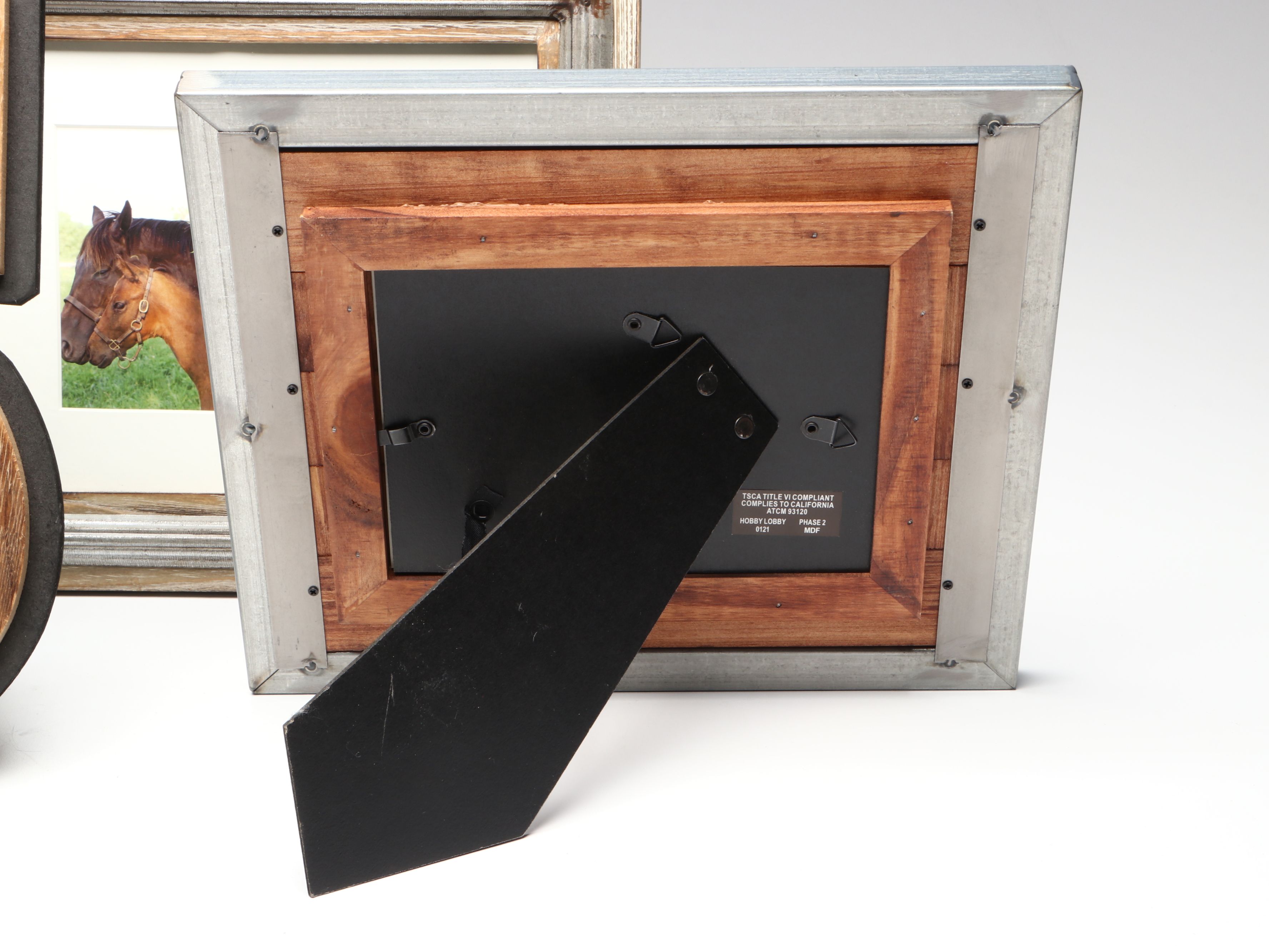 Photo of Horses in Rustic Wood Frame with Other Farmhouse Style Wall Décor