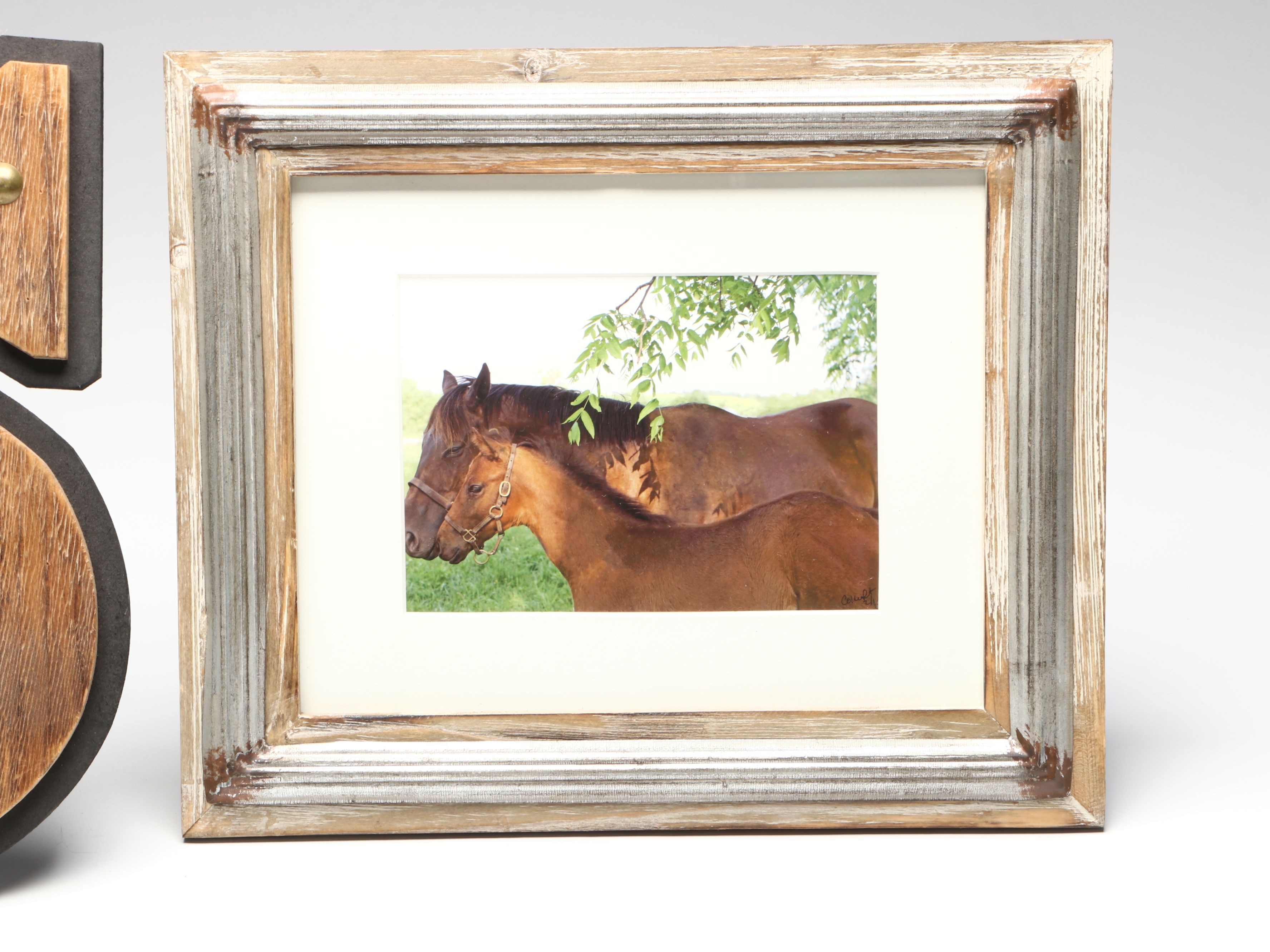 Photo of Horses in Rustic Wood Frame with Other Farmhouse Style Wall Décor