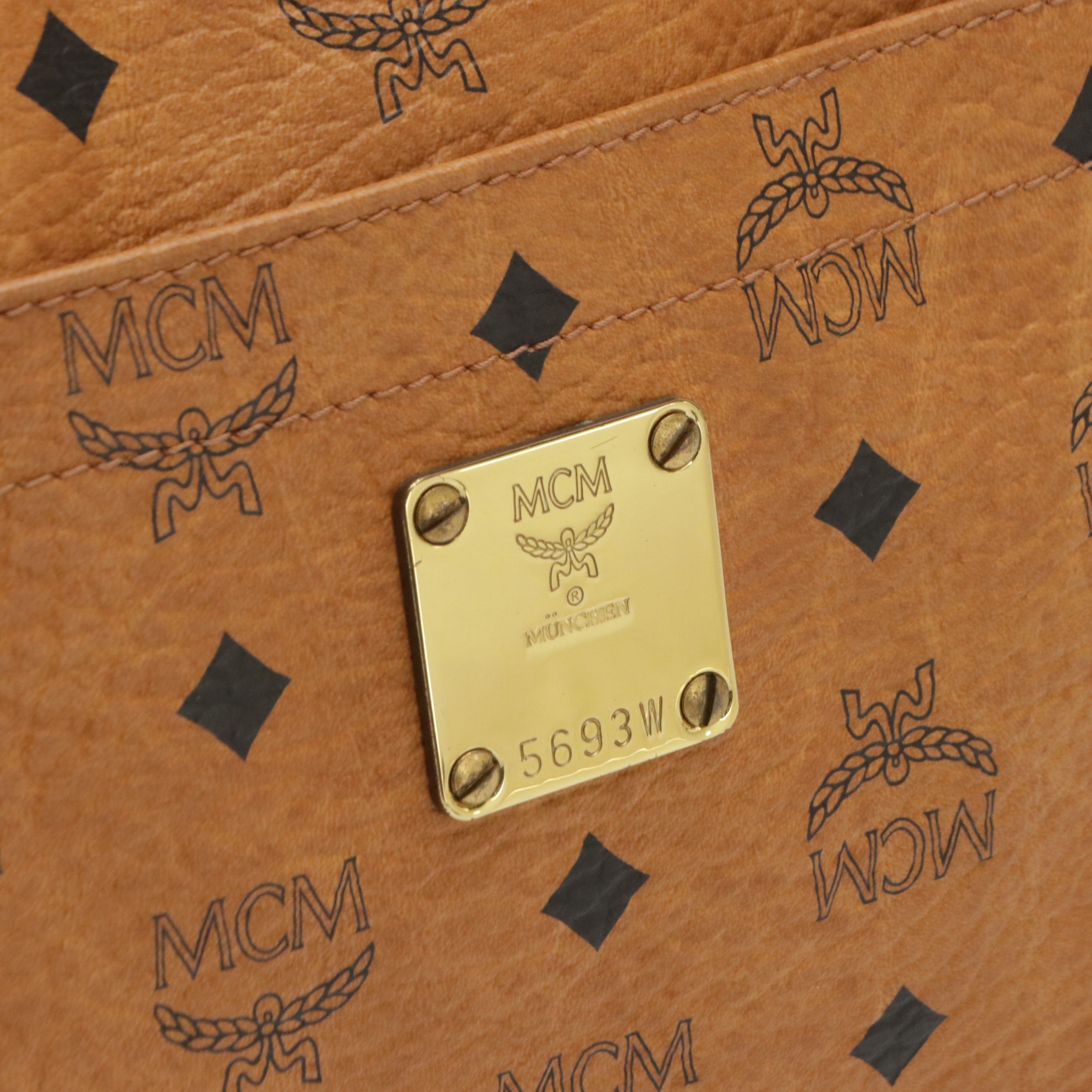 MCM Long Handle Front Pocket Tote Bag in Cognac Visetos Canvas