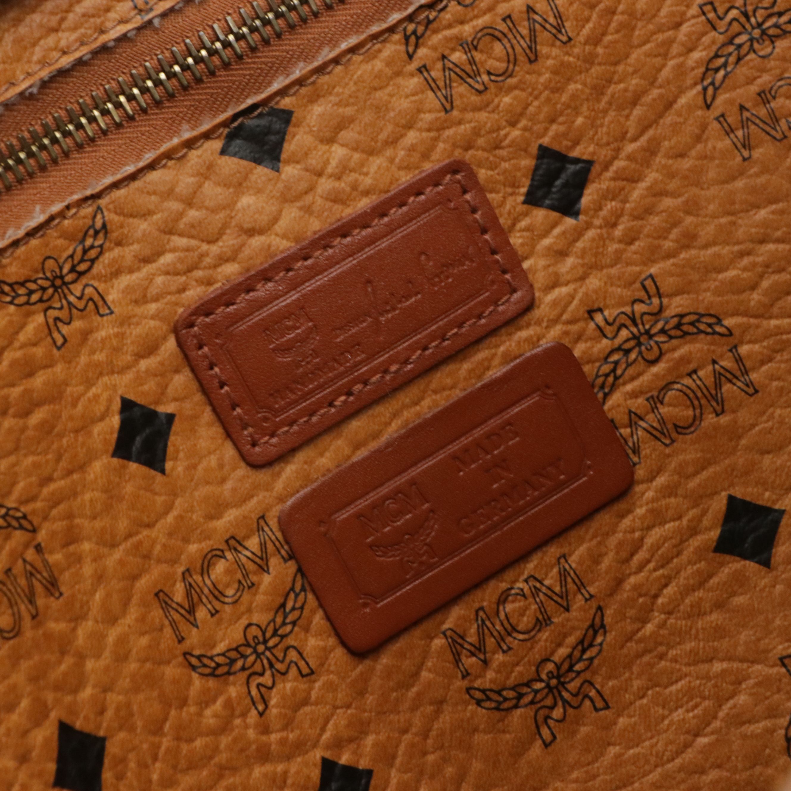 MCM Long Handle Front Pocket Tote Bag in Cognac Visetos Canvas